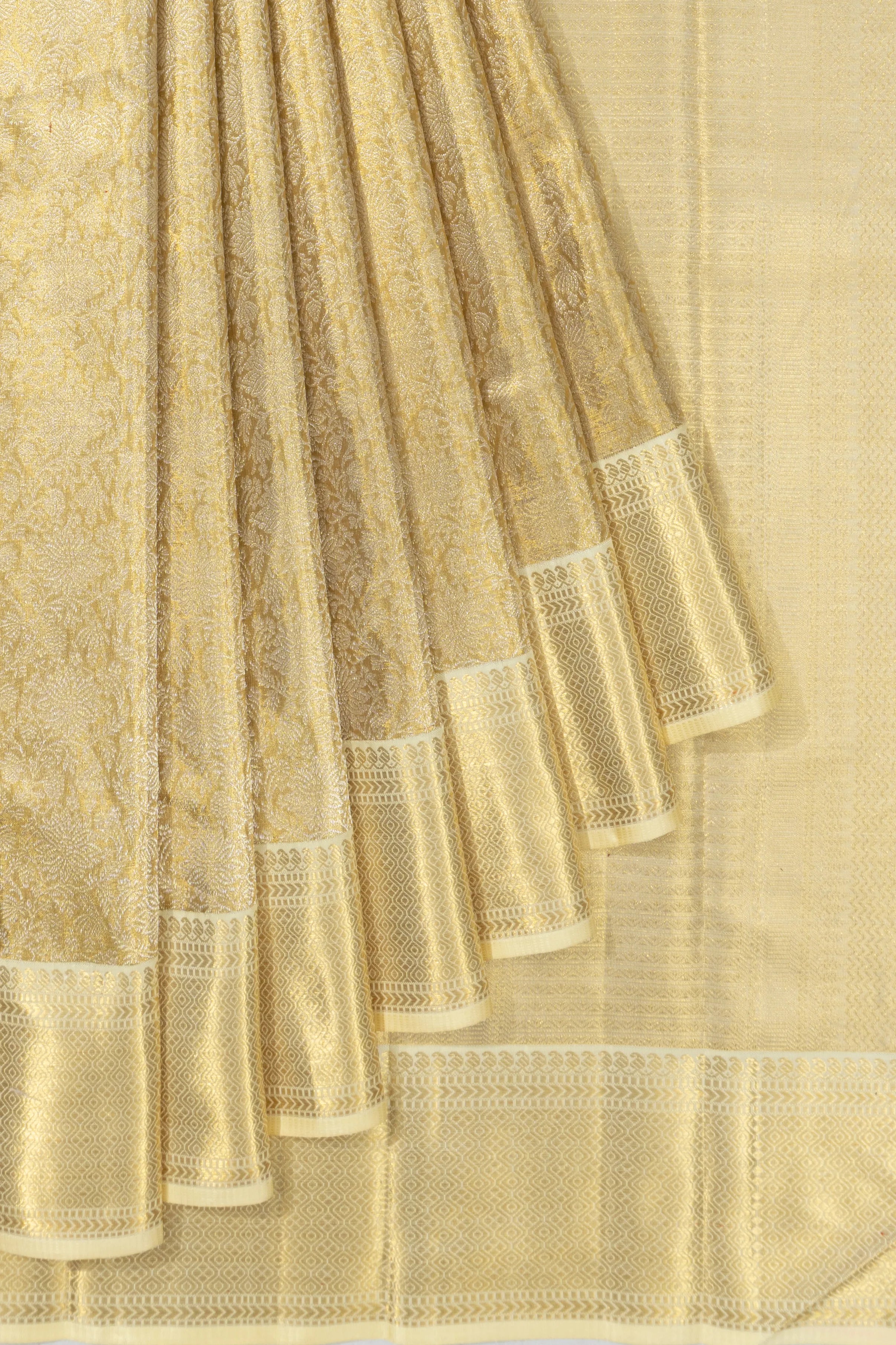 Pure Zari Kanchipuram Silk Tissue Brocade Gold Saree