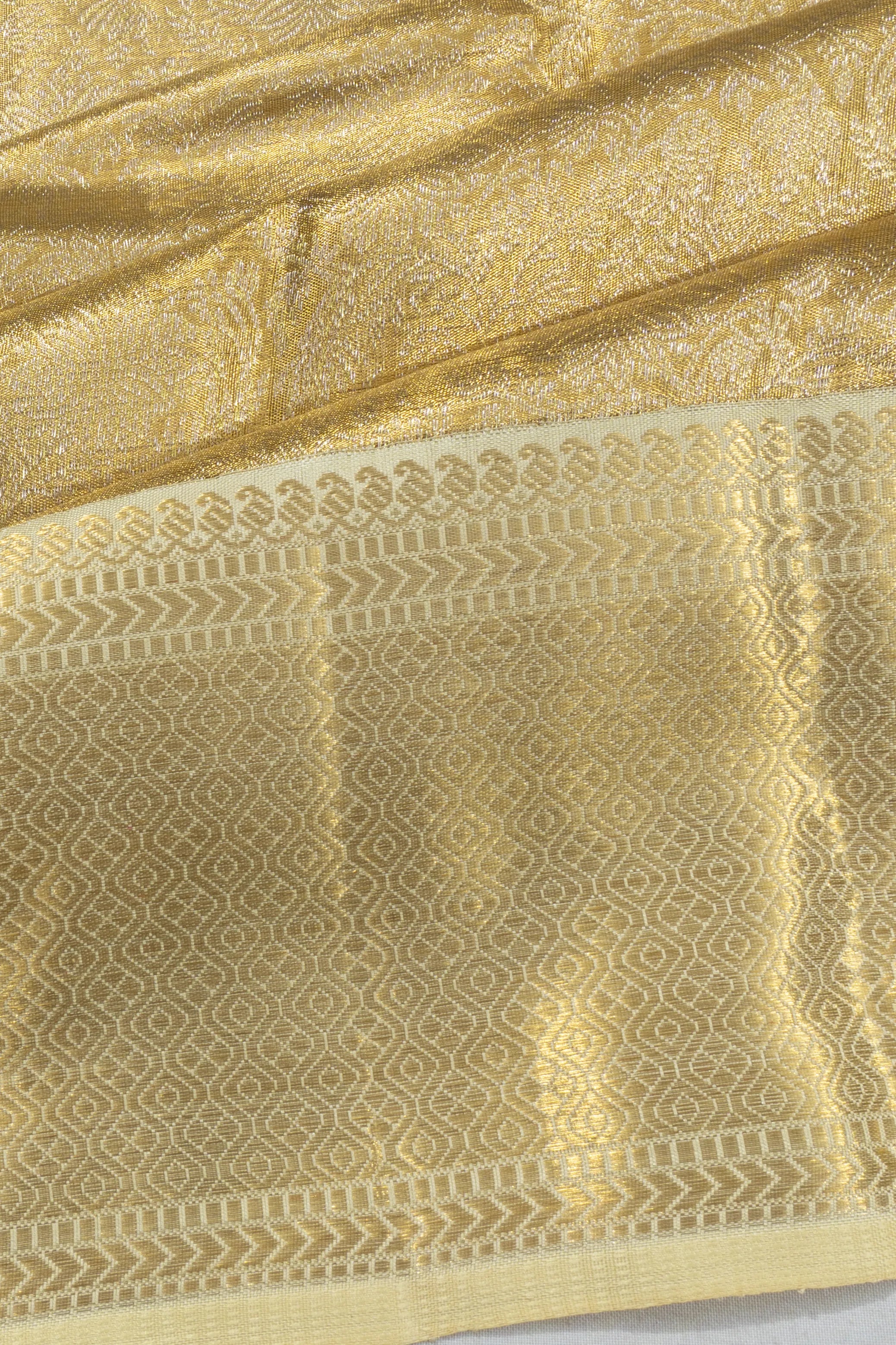 Pure Zari Kanchipuram Silk Tissue Brocade Gold Saree
