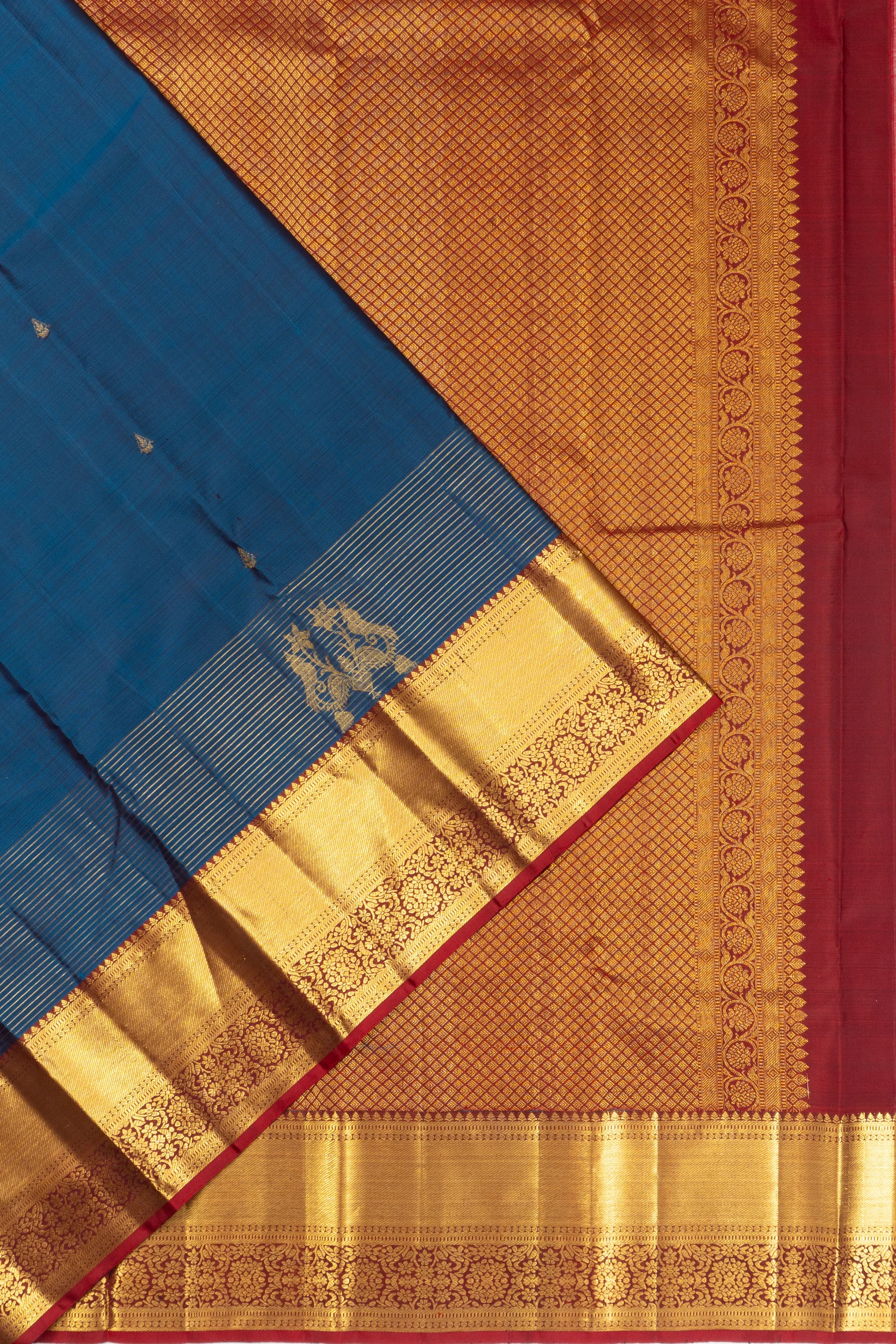 Kanchipuram Silk Butta Teal Blue Saree