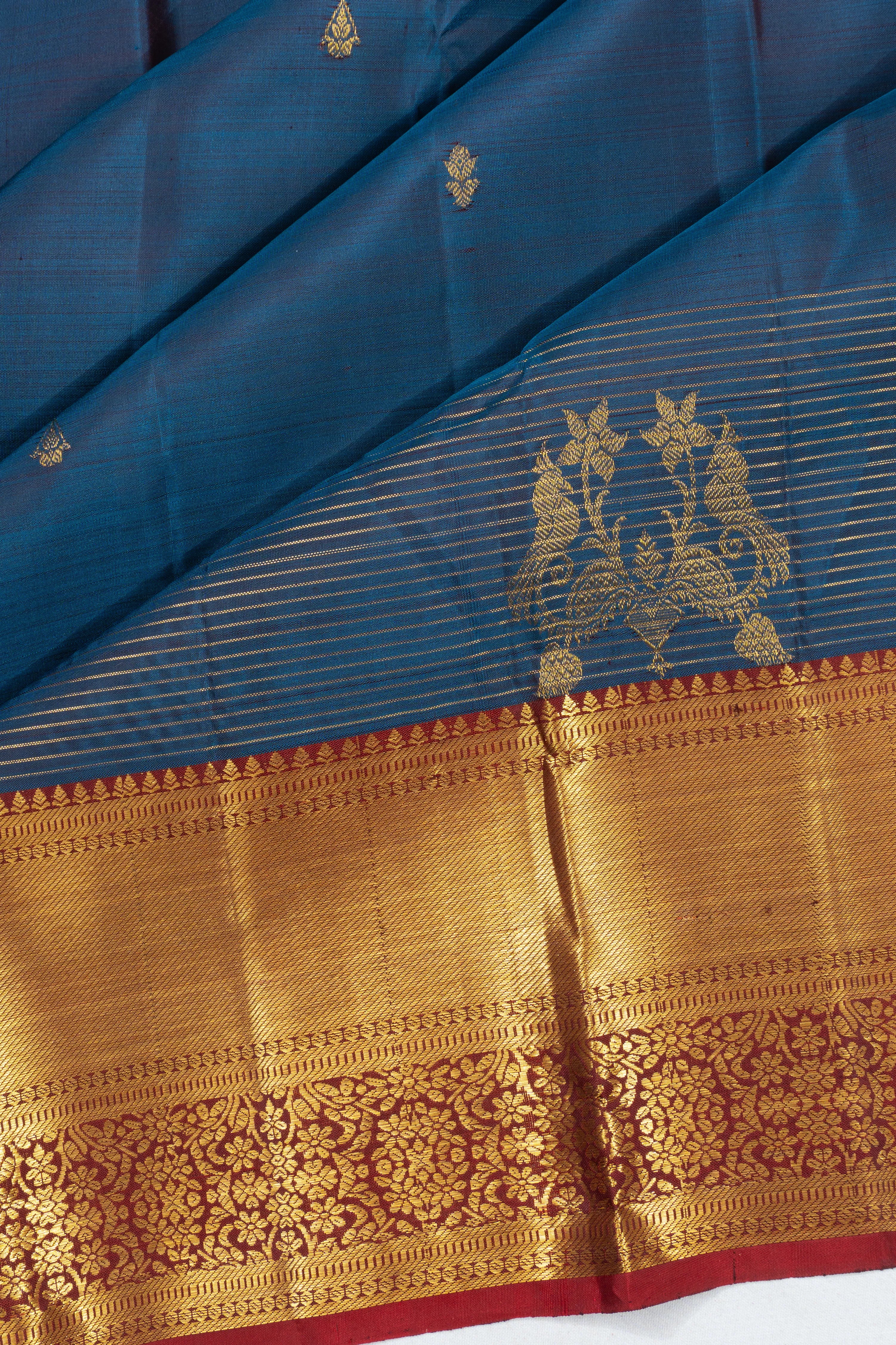 Kanchipuram Silk Butta Teal Blue Saree