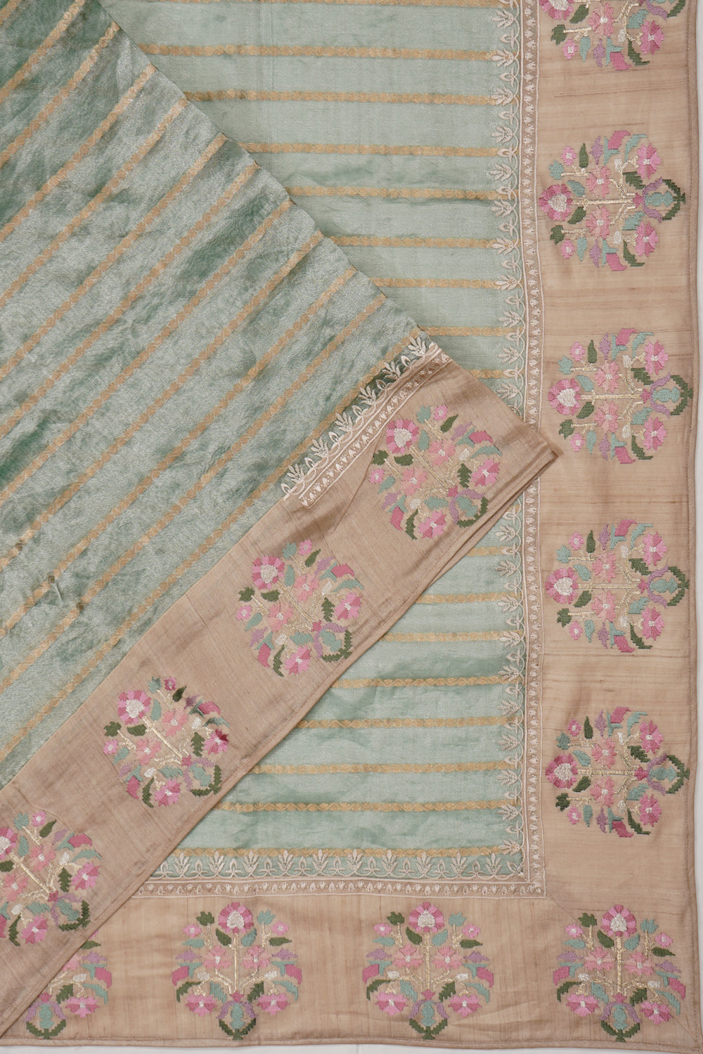 Organza Saree X Matka Border Tissue Lines Sea Green