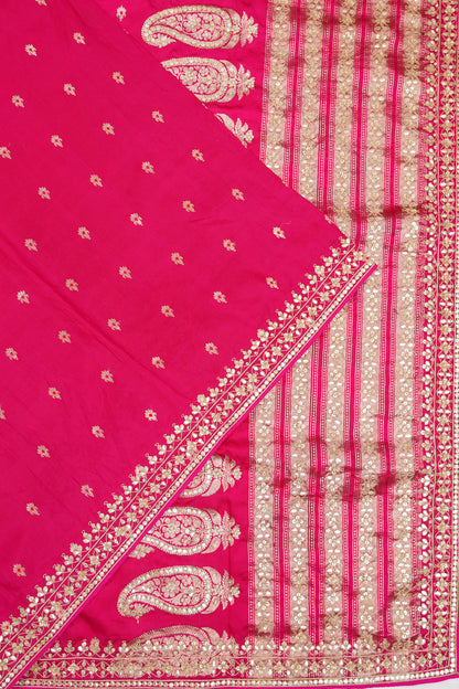 Banarasi Silk Butta Rani Pink Saree With Gota Patti Border