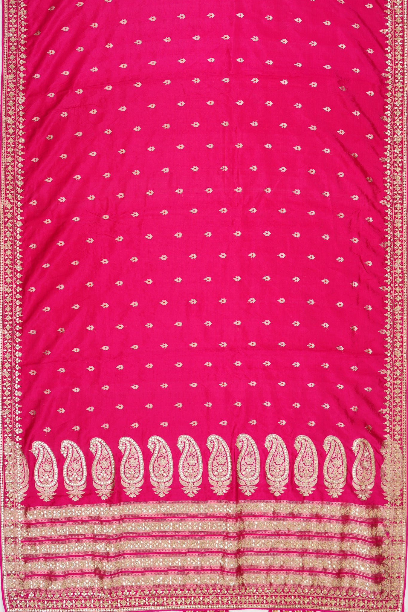 Banarasi Silk Butta Rani Pink Saree With Gota Patti Border