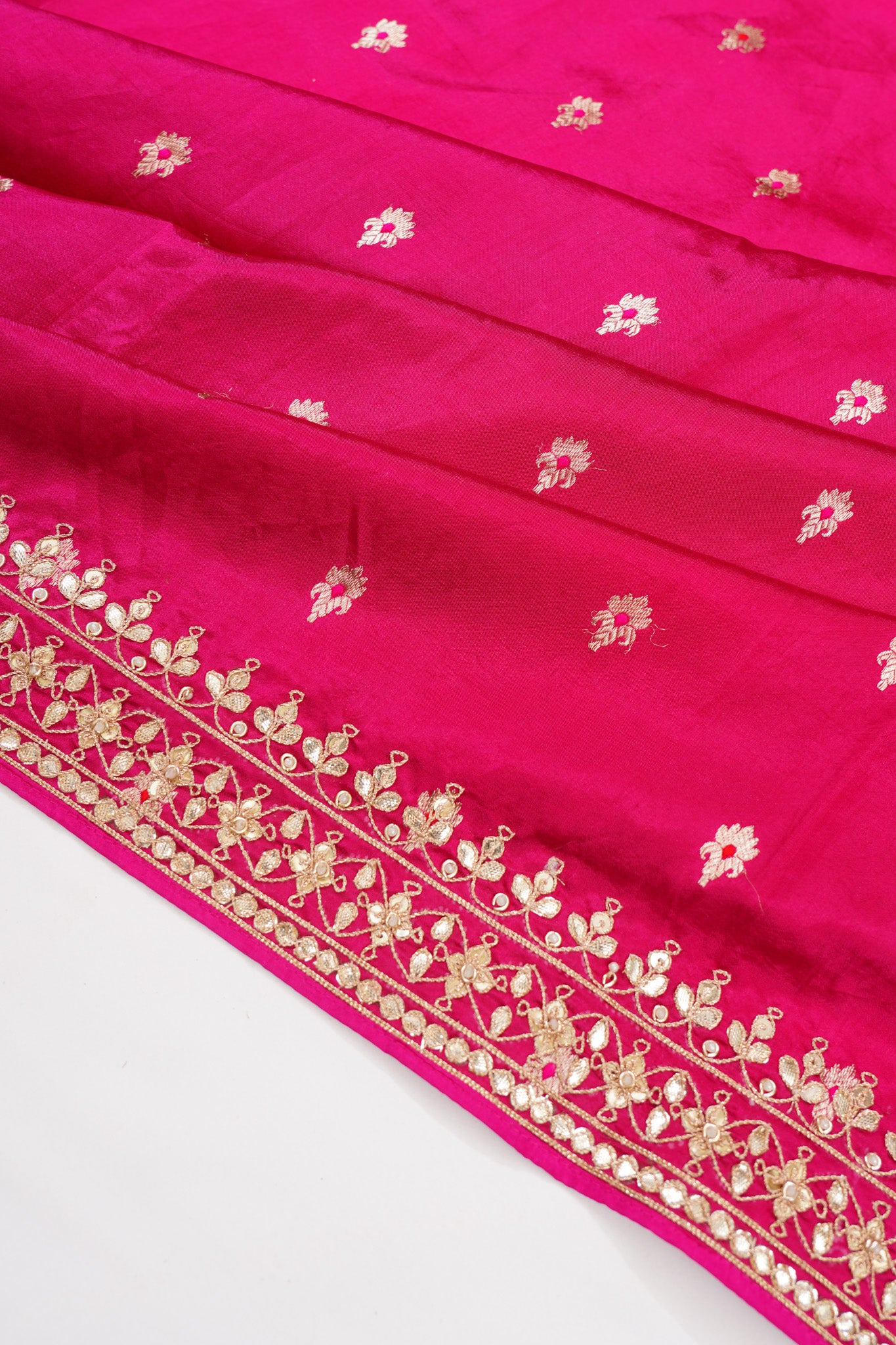 Banarasi Silk Butta Rani Pink Saree With Gota Patti Border
