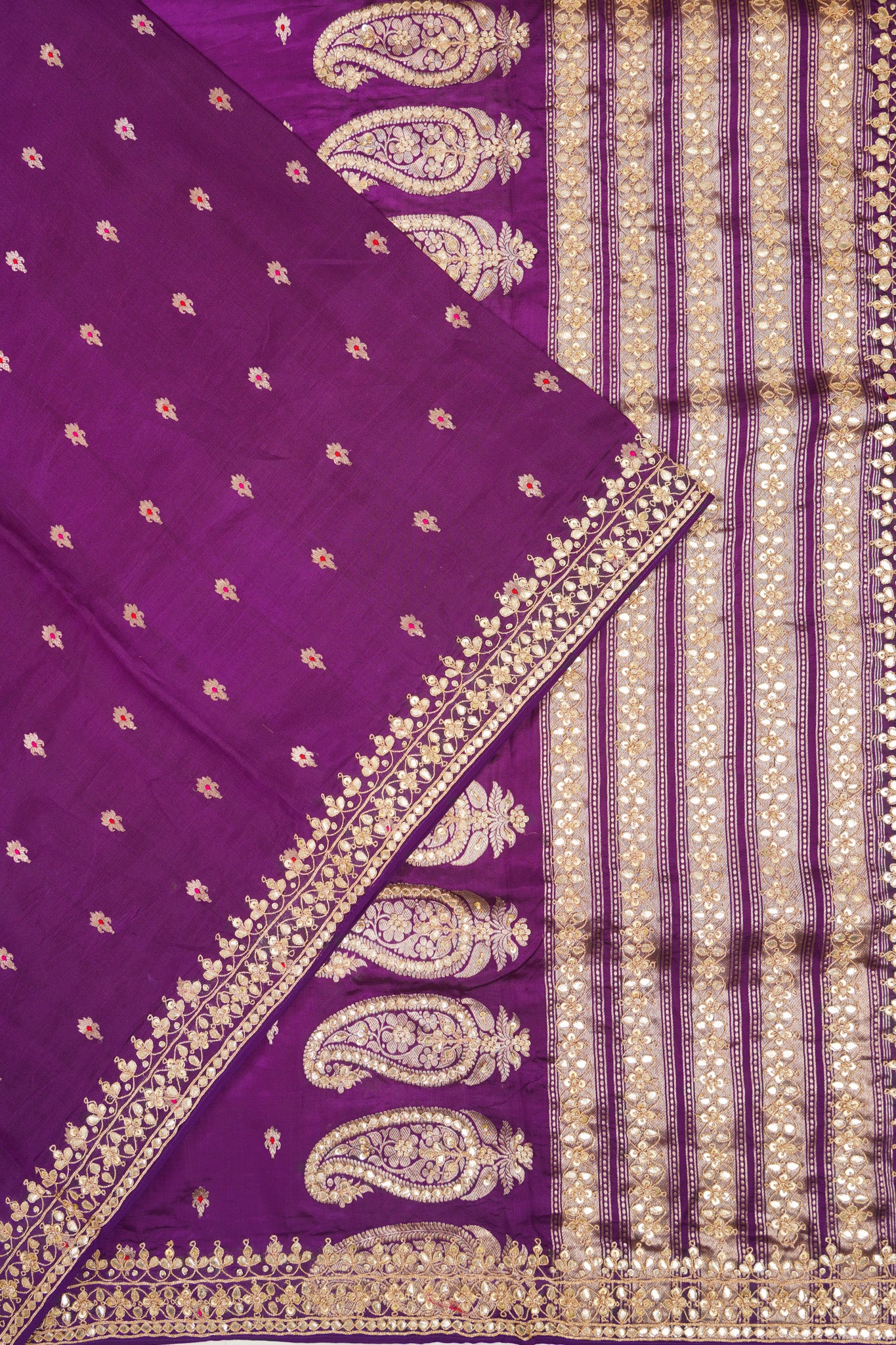 Banarasi Silk Butta Purple Saree With Gota Patti Border