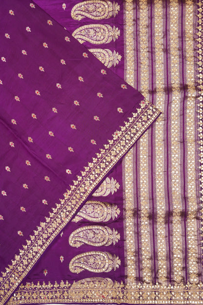 Banarasi Silk Butta Purple Saree With Gota Patti Border