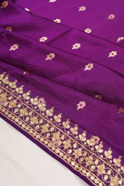 Banarasi Silk Butta Purple Saree With Gota Patti Border
