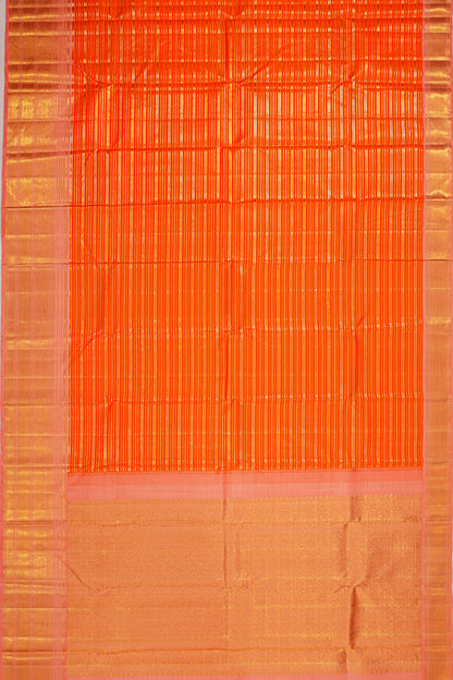 Kanchipuram Silk Horizontal Lines Orange Saree