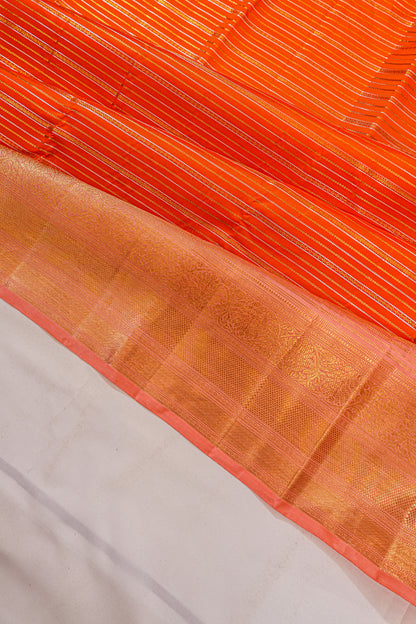 Kanchipuram Silk Horizontal Lines Orange Saree