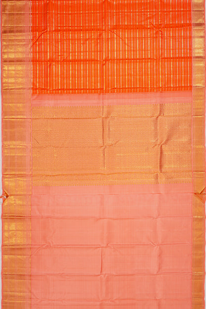 Kanchipuram Silk Horizontal Lines Orange Saree