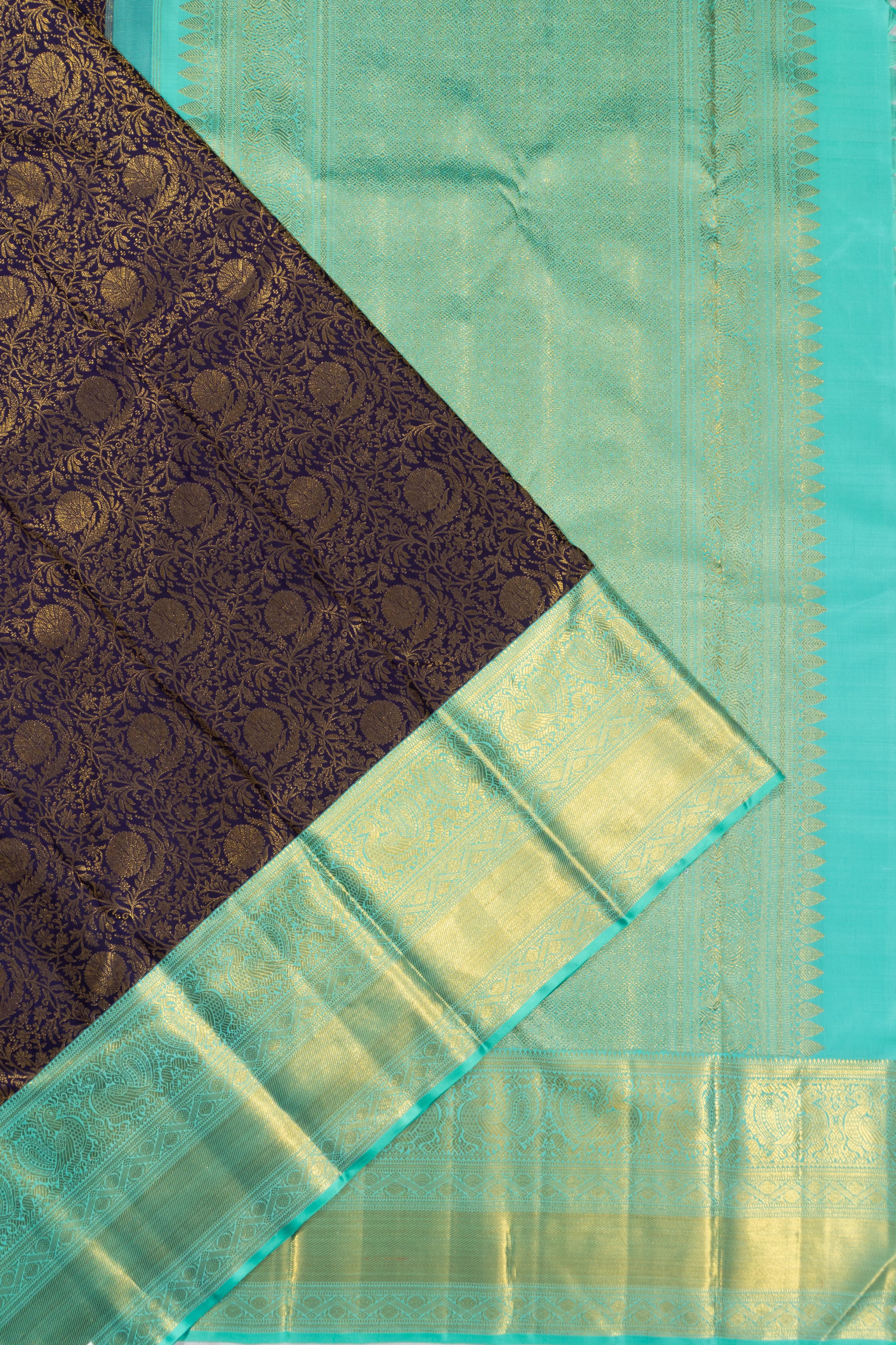 Kanchipuram Silk Brocade Dark Blue Saree