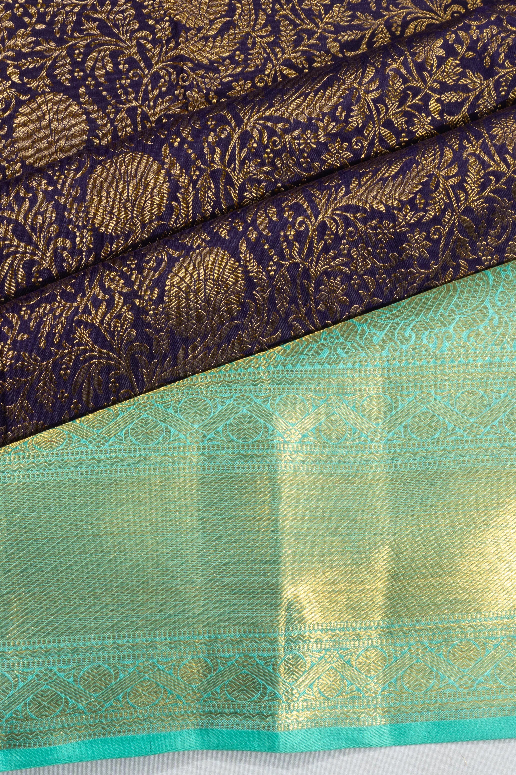Kanchipuram Silk Brocade Dark Blue Saree