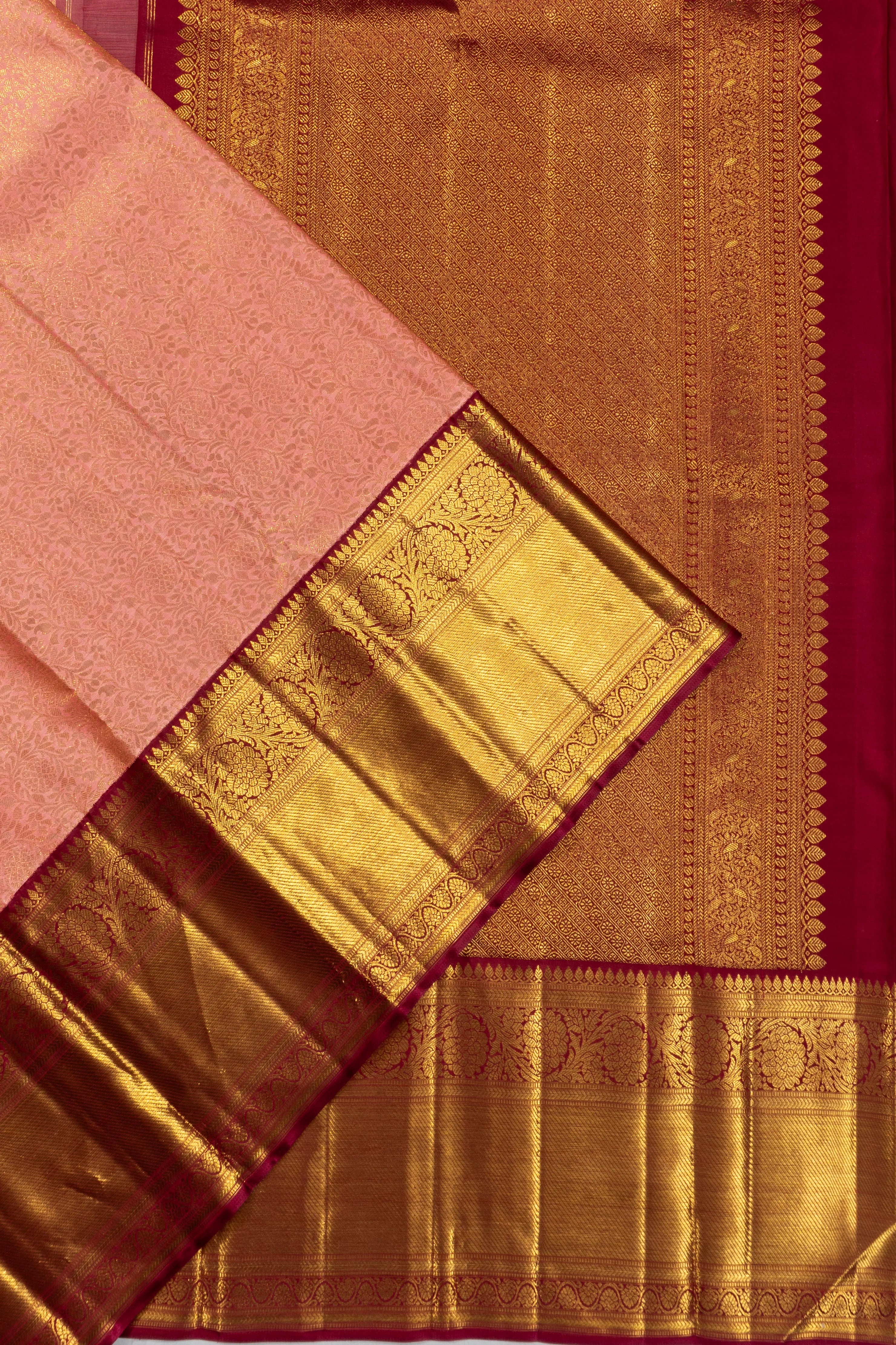 Kanchipuram Silk Brocade Baby Pink Saree