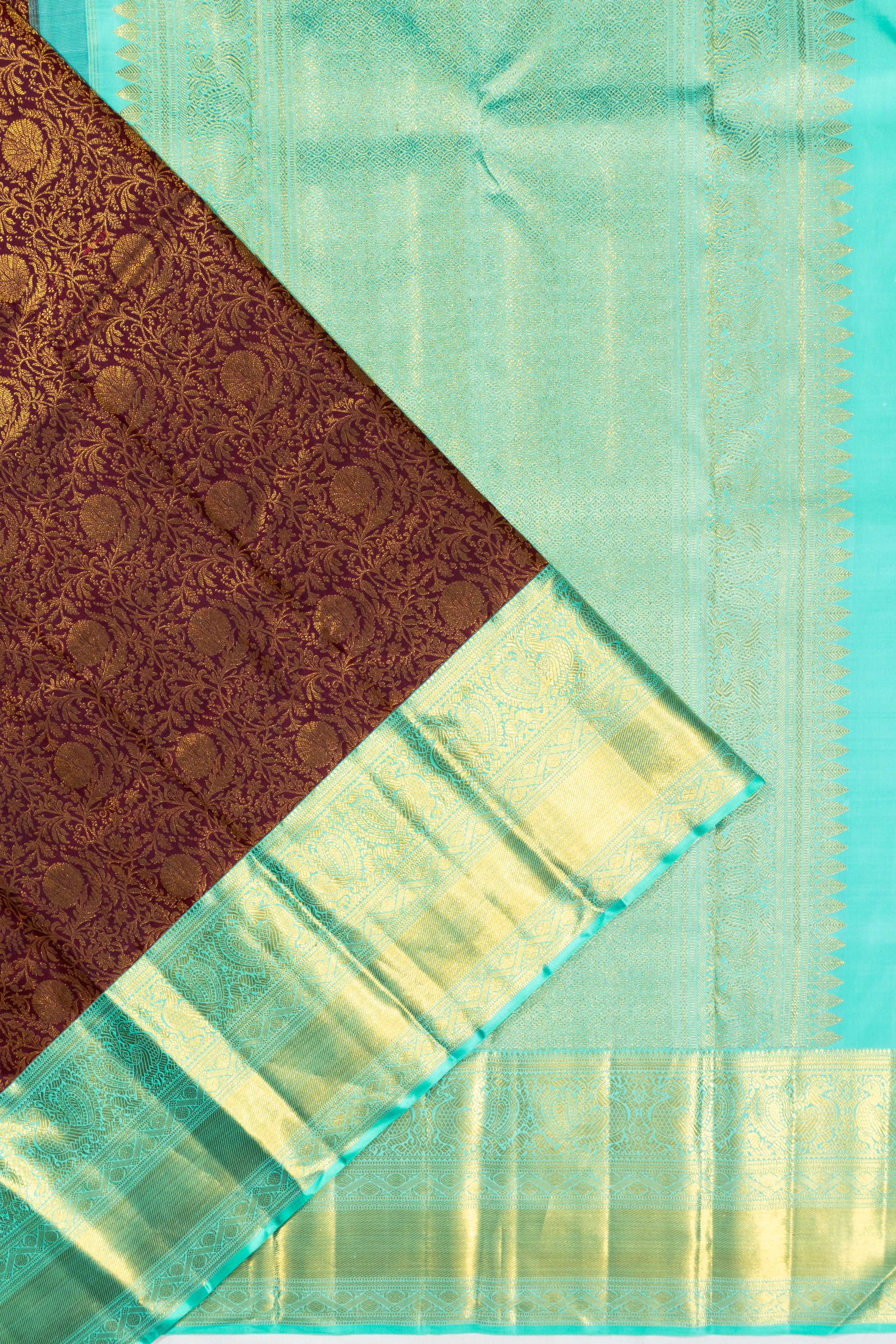 Kanchipuram Silk Brocade Brown Saree