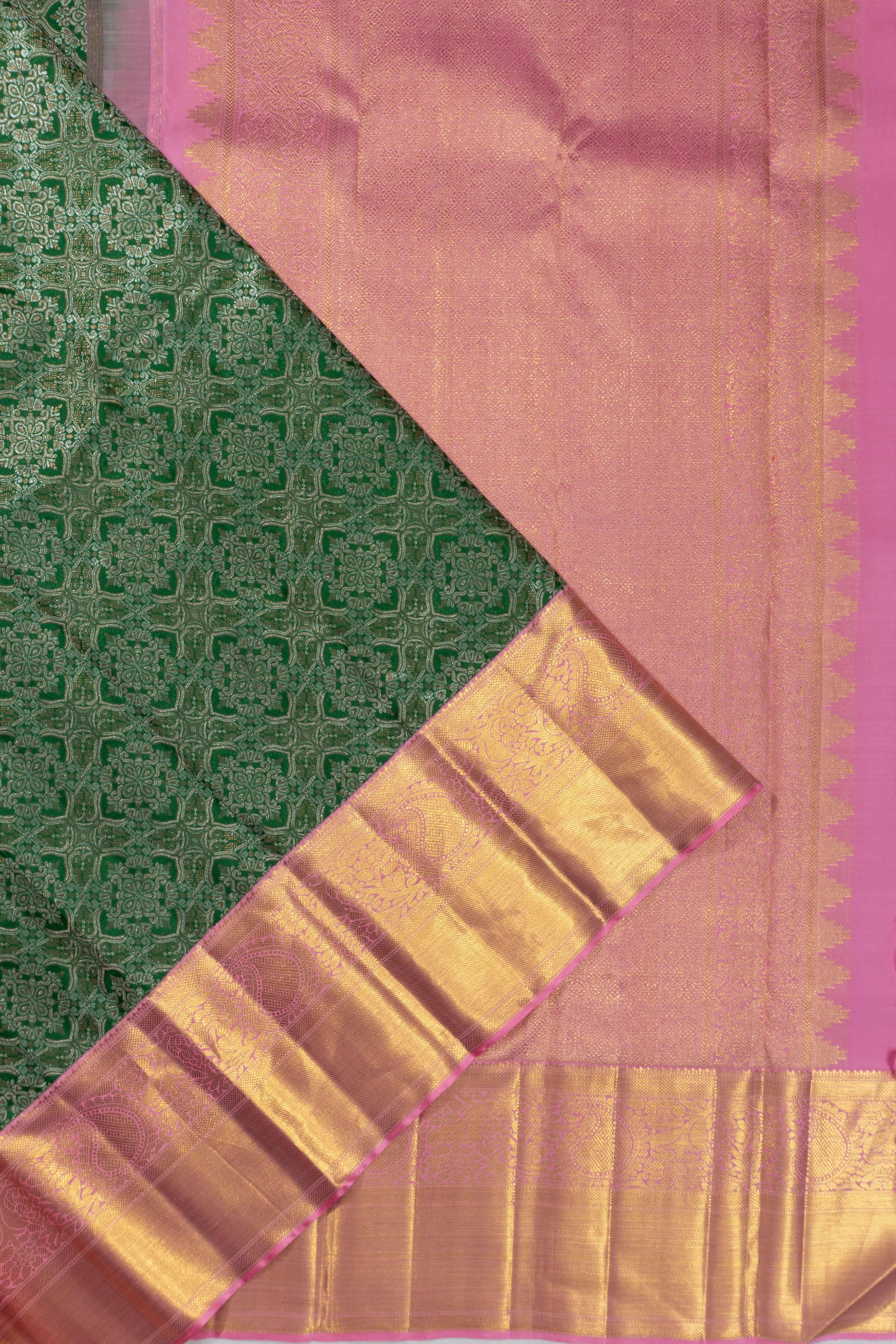 Kanchipuram Silk Brocade Dark Green Saree
