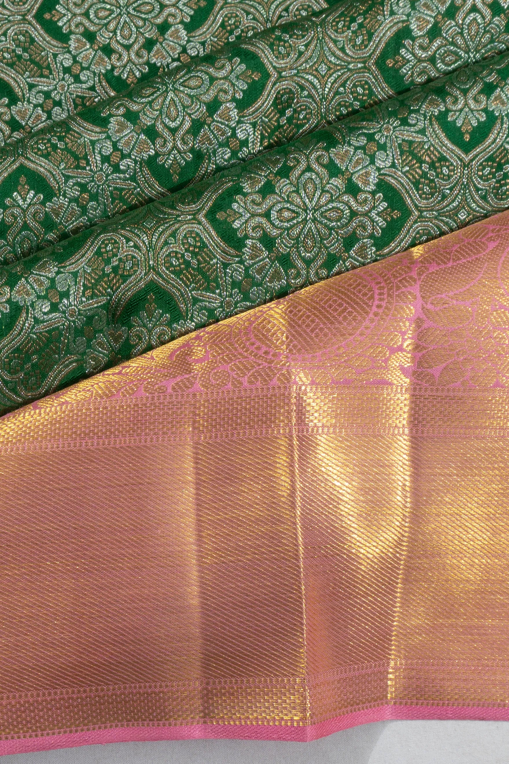 Kanchipuram Silk Brocade Dark Green Saree