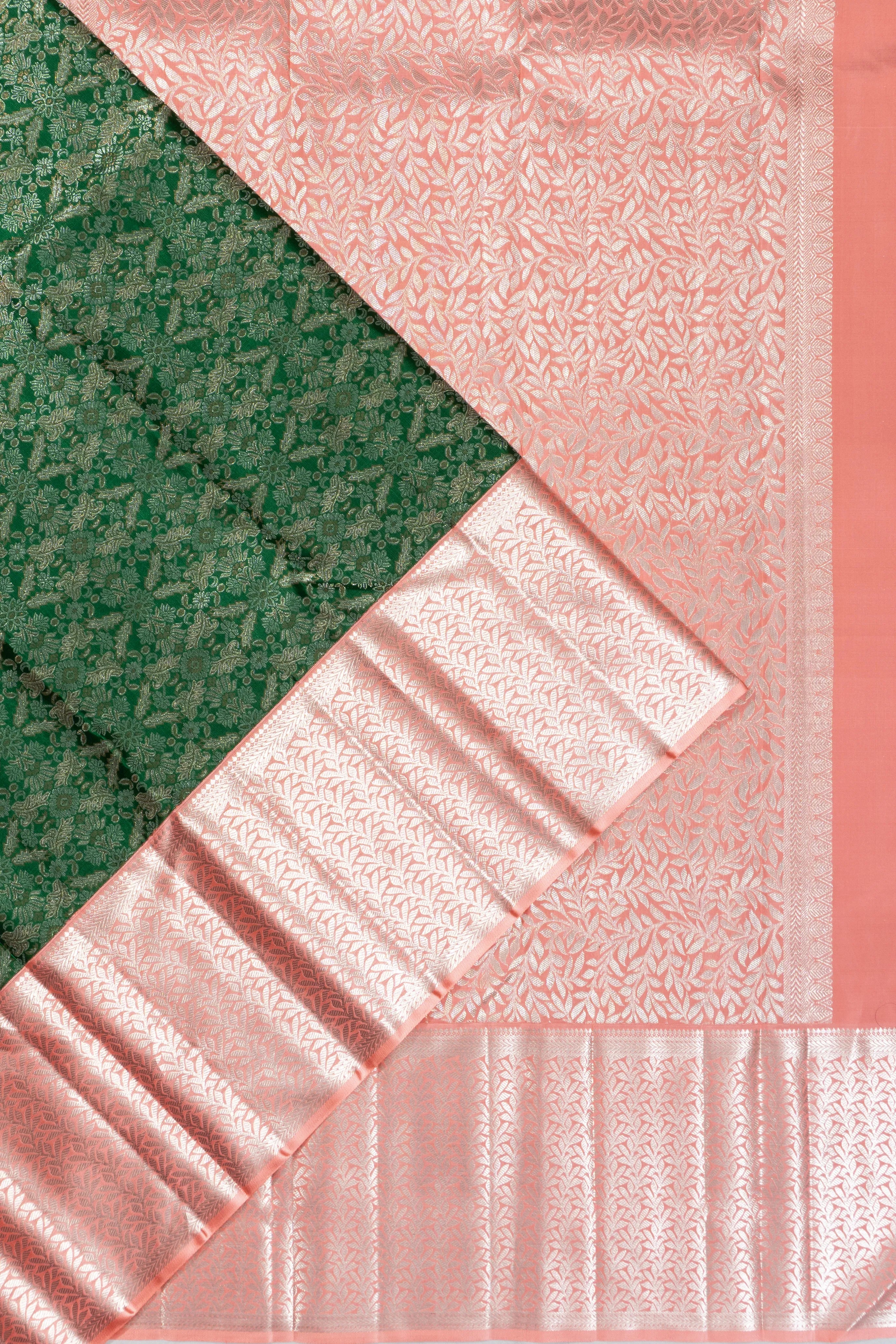 Kanchipuram Silk Brocade Dark Green Saree