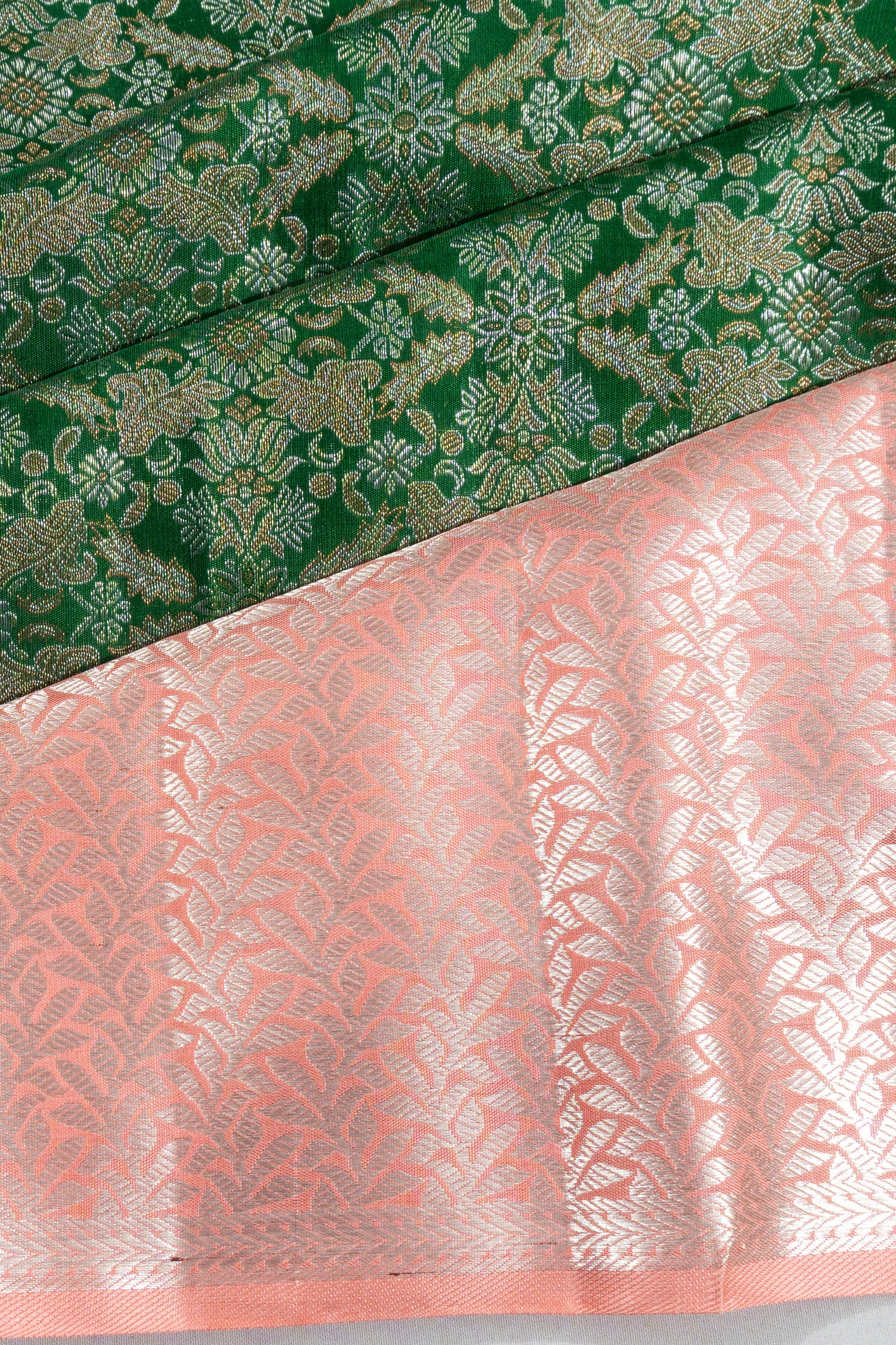 Kanchipuram Silk Brocade Dark Green Saree