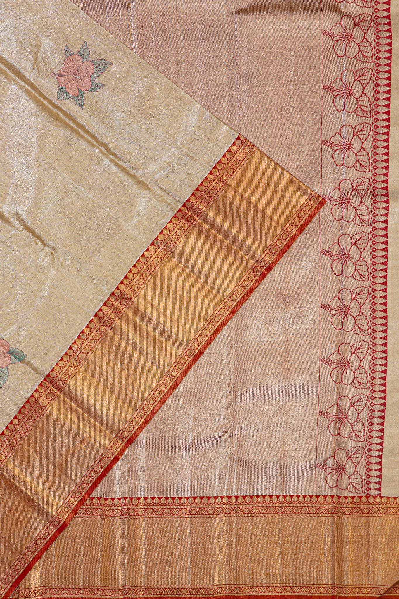 Kanchipuram Silk Tissue Butta Gold Saree