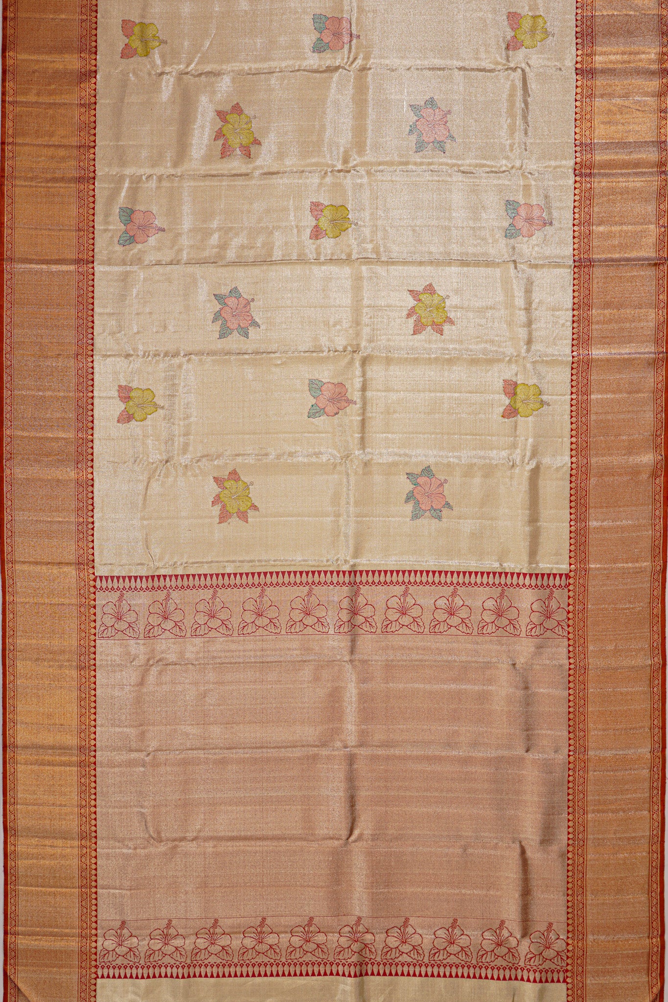 Kanchipuram Silk Tissue Butta Gold Saree