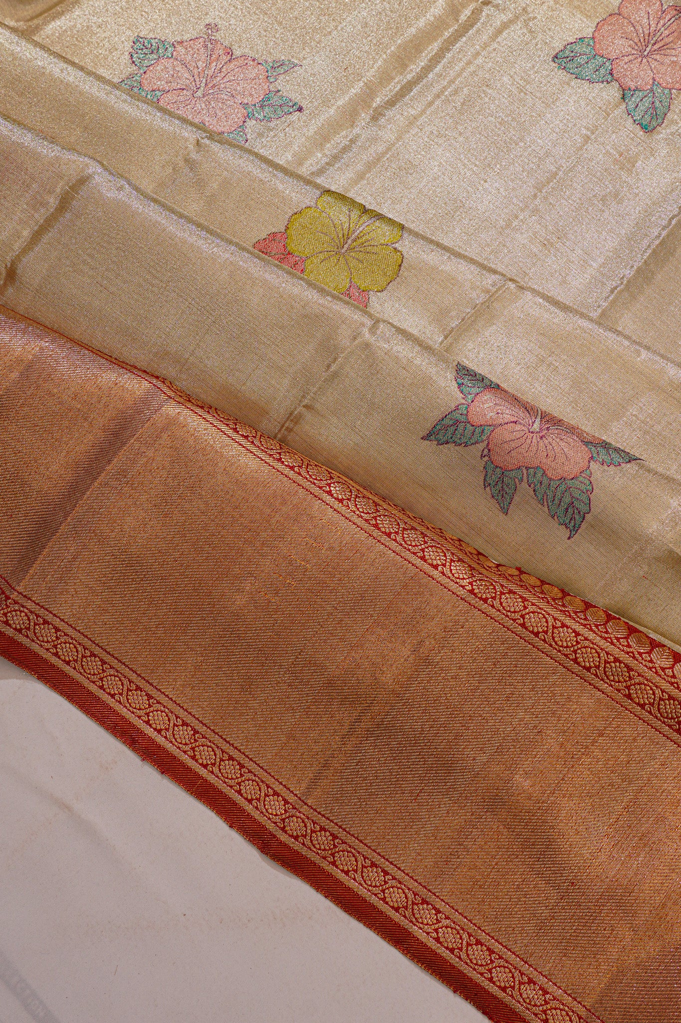 Kanchipuram Silk Tissue Butta Gold Saree