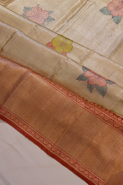 Kanchipuram Silk Tissue Butta Gold Saree