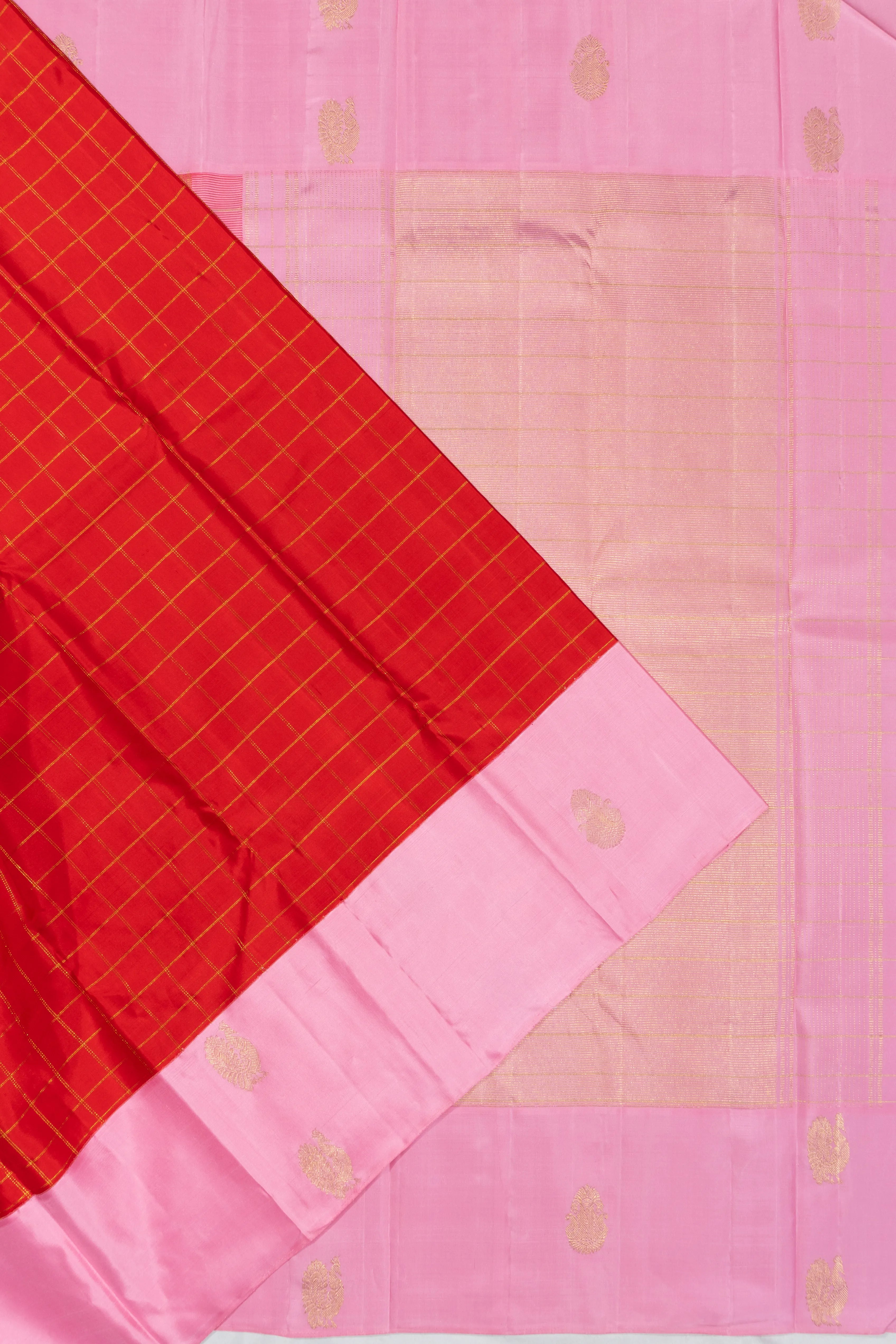 Kanchipuram Silk Checks Red Saree