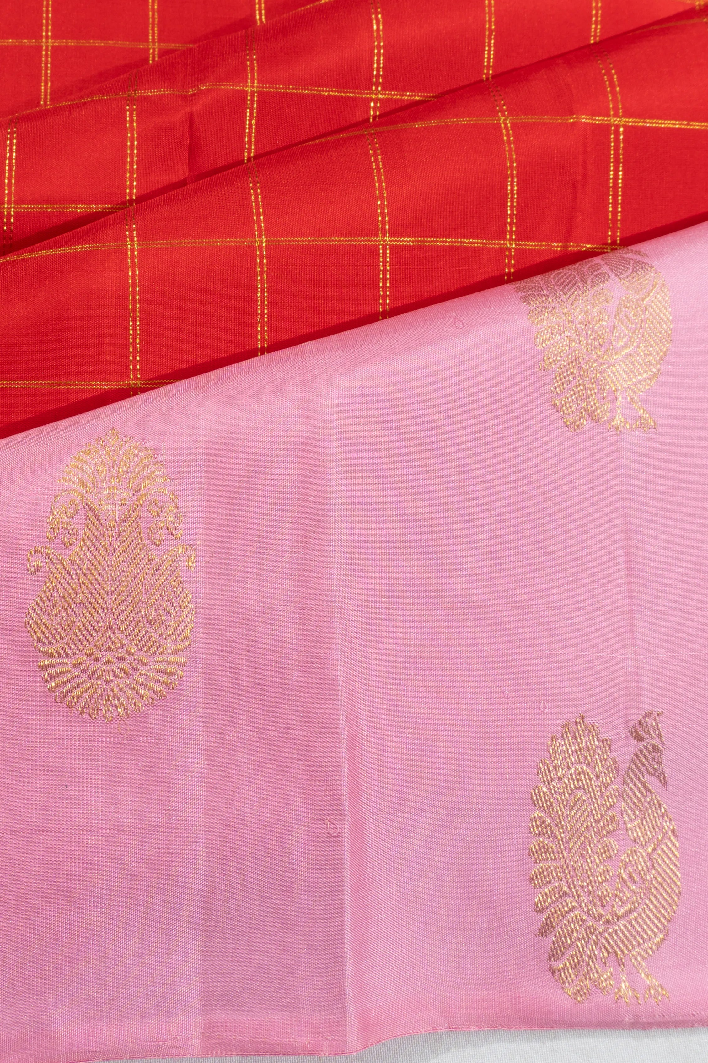 Kanchipuram Silk Checks Red Saree