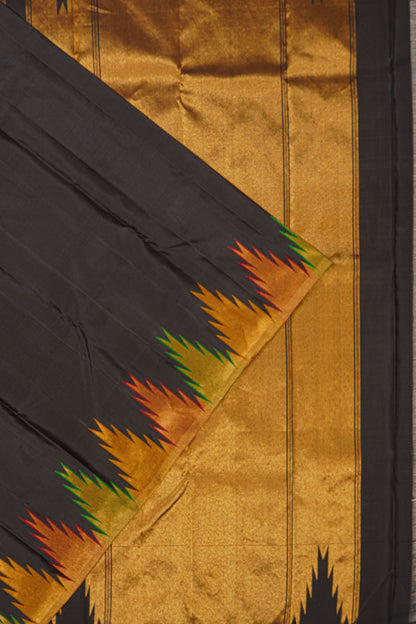 Classic Kanchipuram Silk Plain Black Saree