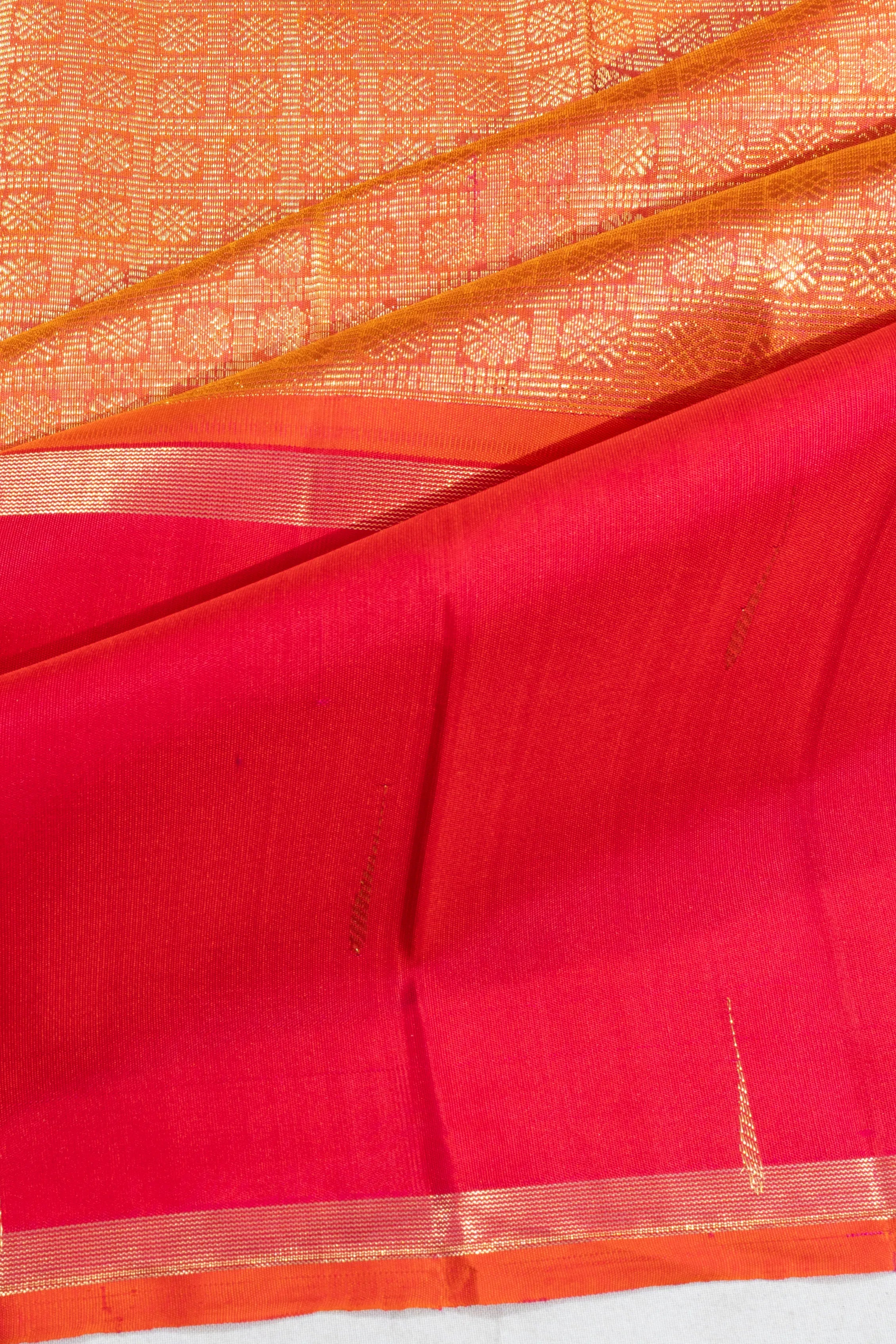 Taranga Kanchi Silk Checks And Butta Orange Saree With Big Border