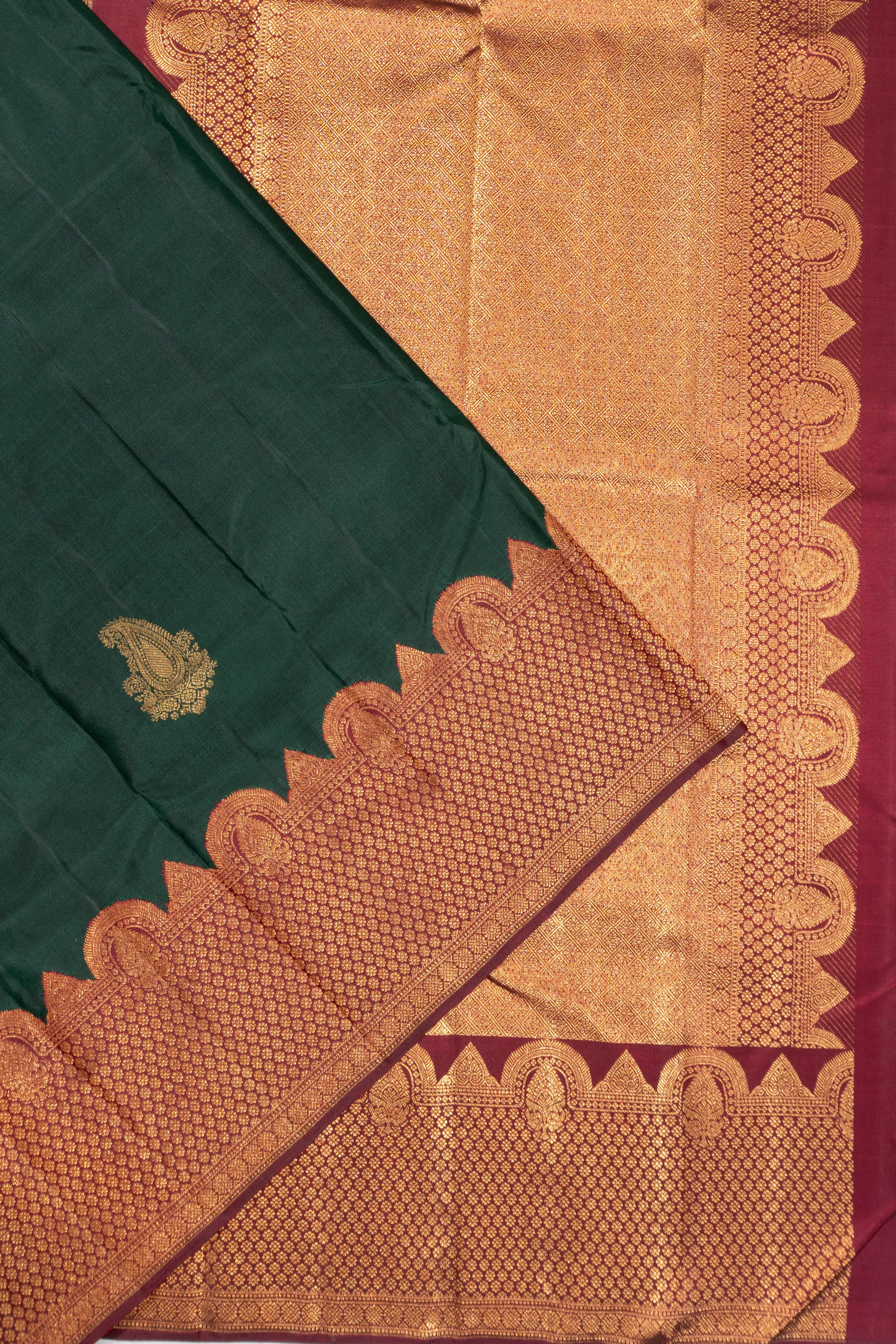 Kanchipuram Silk Butta Bottle Green Saree