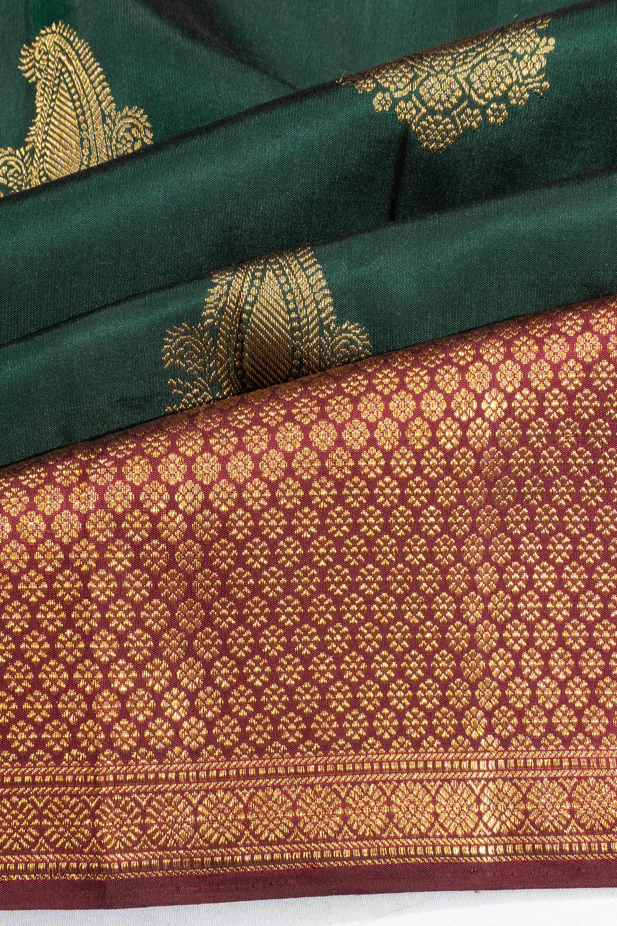 Kanchipuram Silk Butta Bottle Green Saree