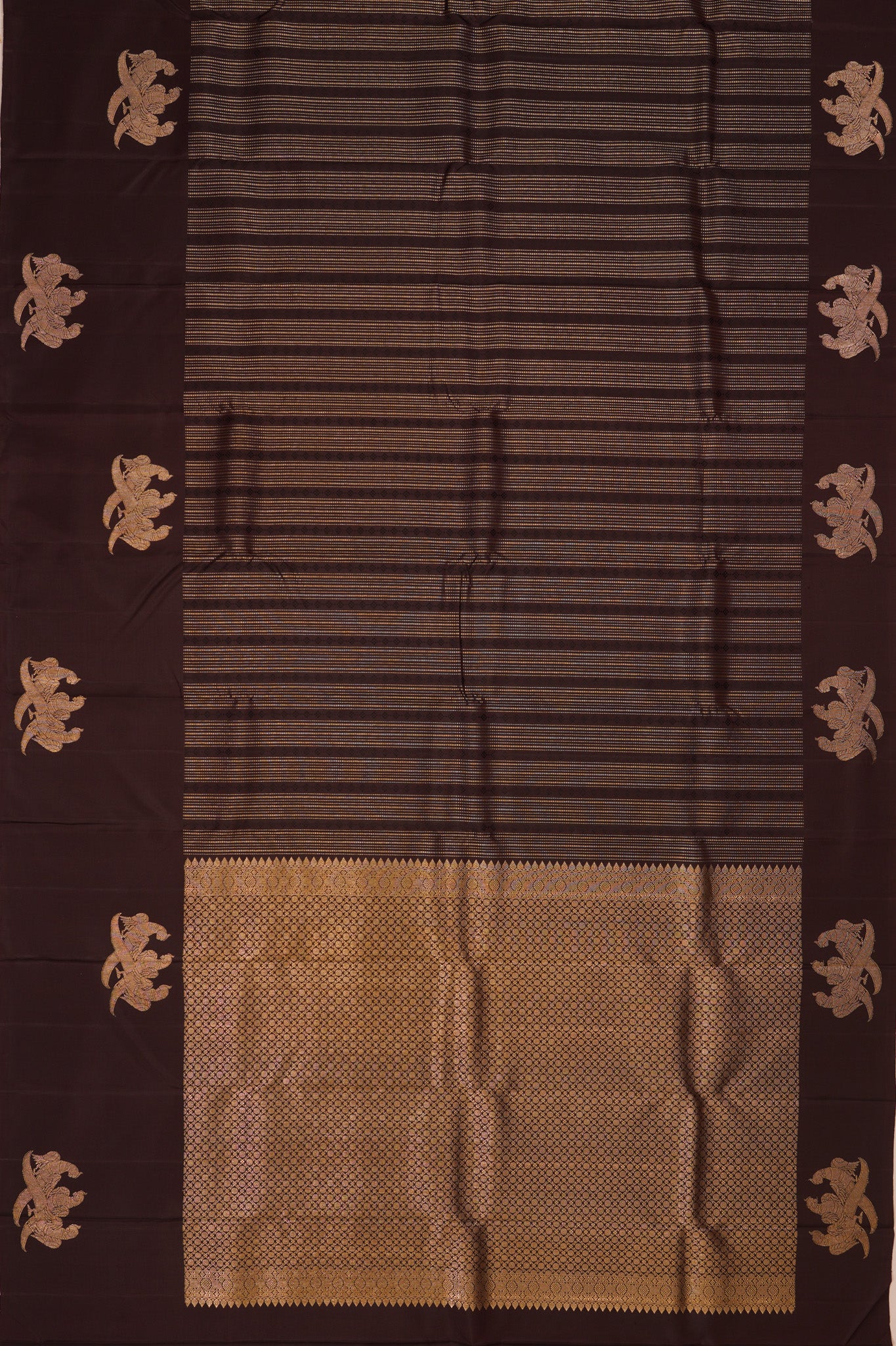 Banarasi Katan Silk Vertical Lines Brown Saree