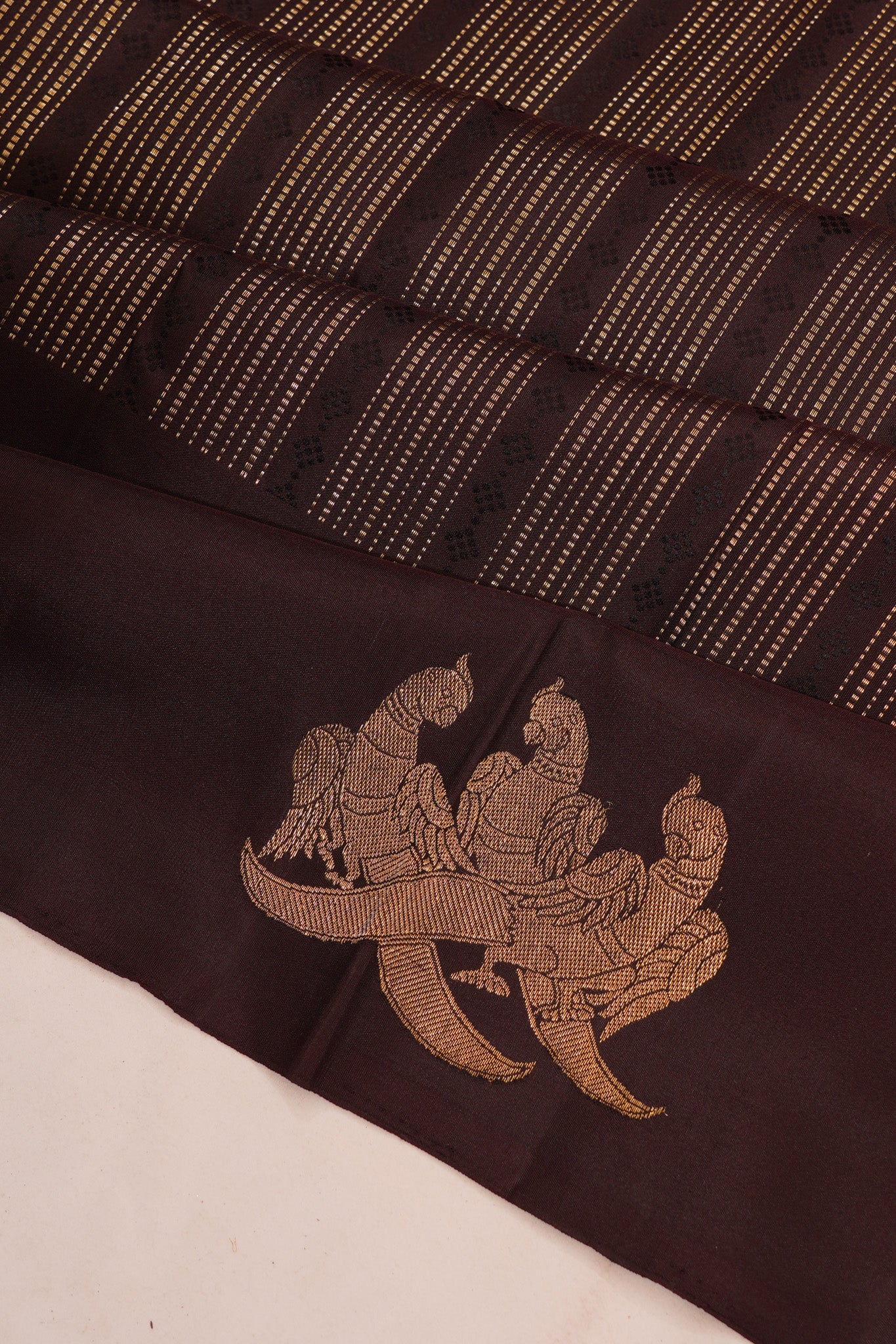 Banarasi Katan Silk Vertical Lines Brown Saree