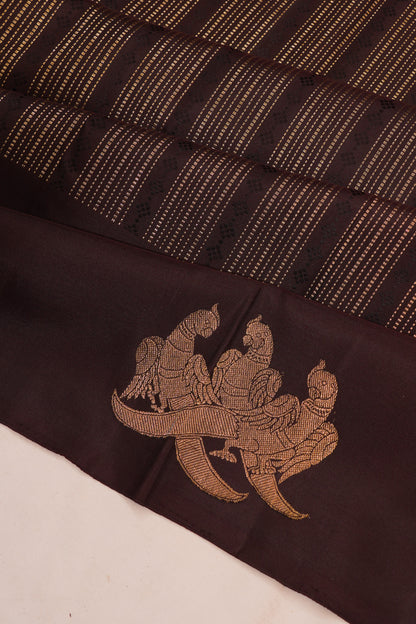 Banarasi Katan Silk Vertical Lines Brown Saree