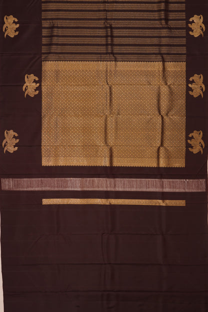 Banarasi Katan Silk Vertical Lines Brown Saree