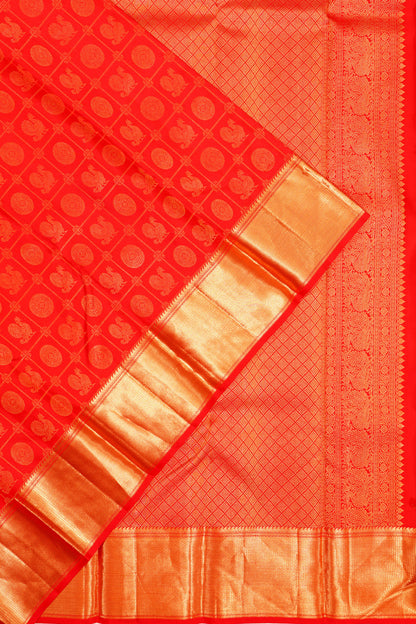 Taranga Kanchi Silk Checks And Butta Red Saree