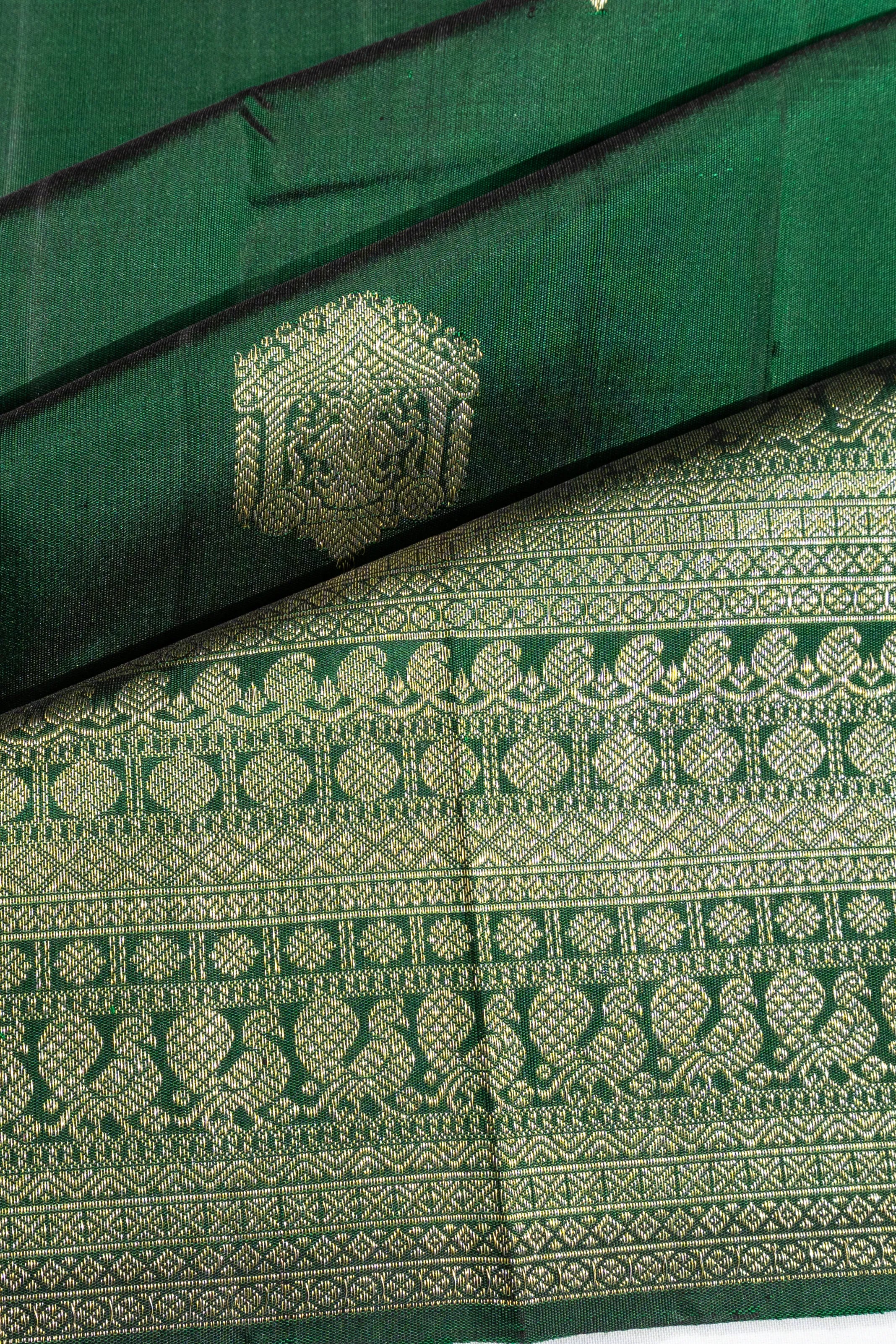 Kanchipuram Silk Butta Dark Green Saree