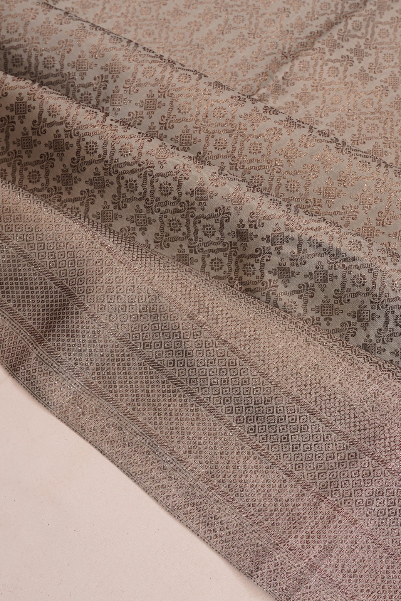 Antique Zari Kanchipuram Silk Brocade White Saree