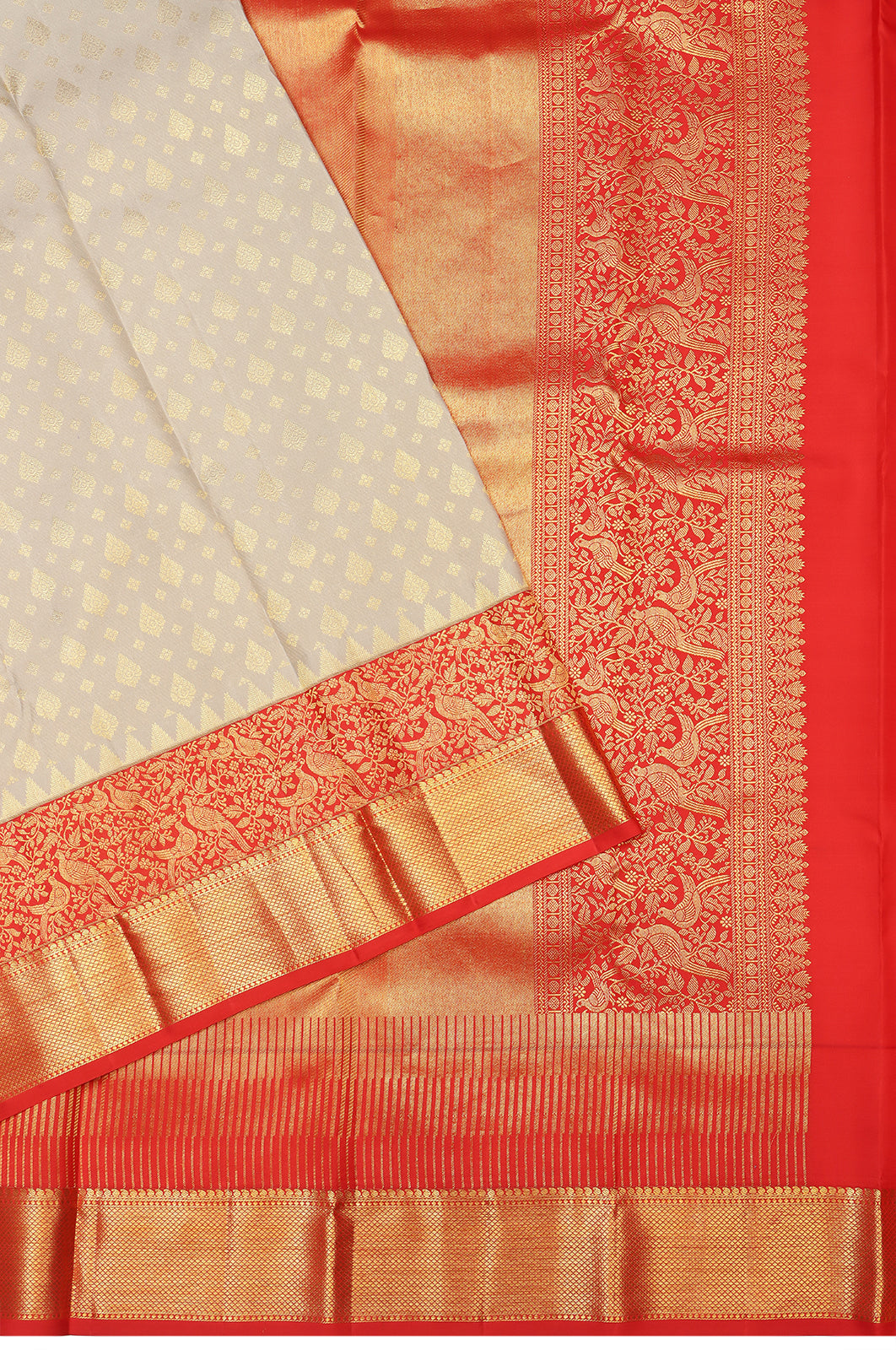 Taranga Kanchi Silk Brocade Cream Saree