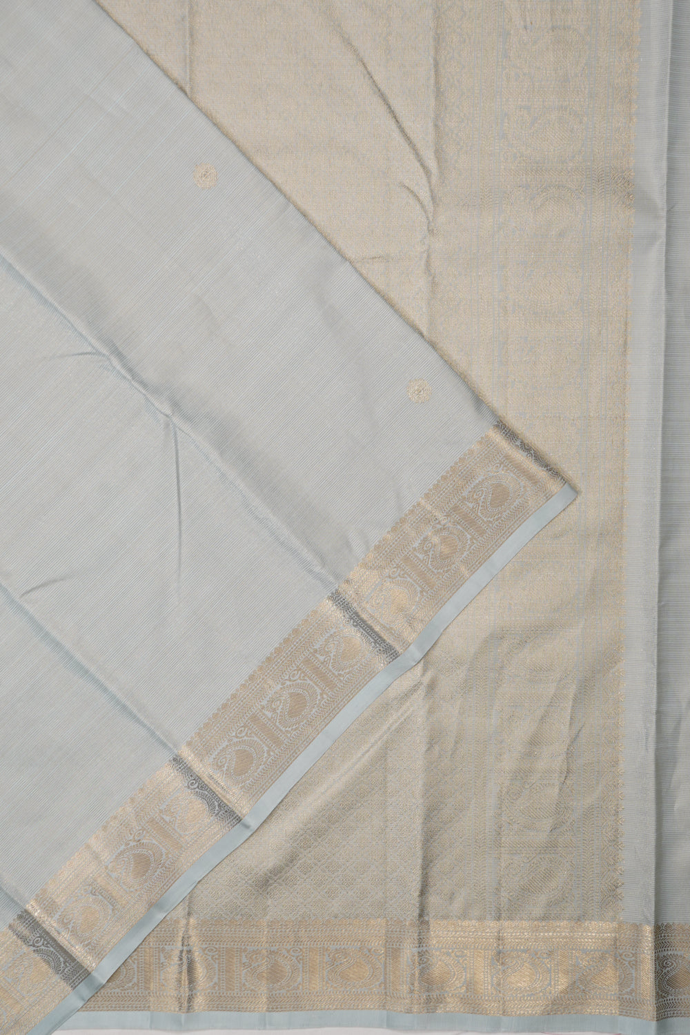 Taranga Kanchi Silk Oosi Lines And Butta Pastel Grey Saree
