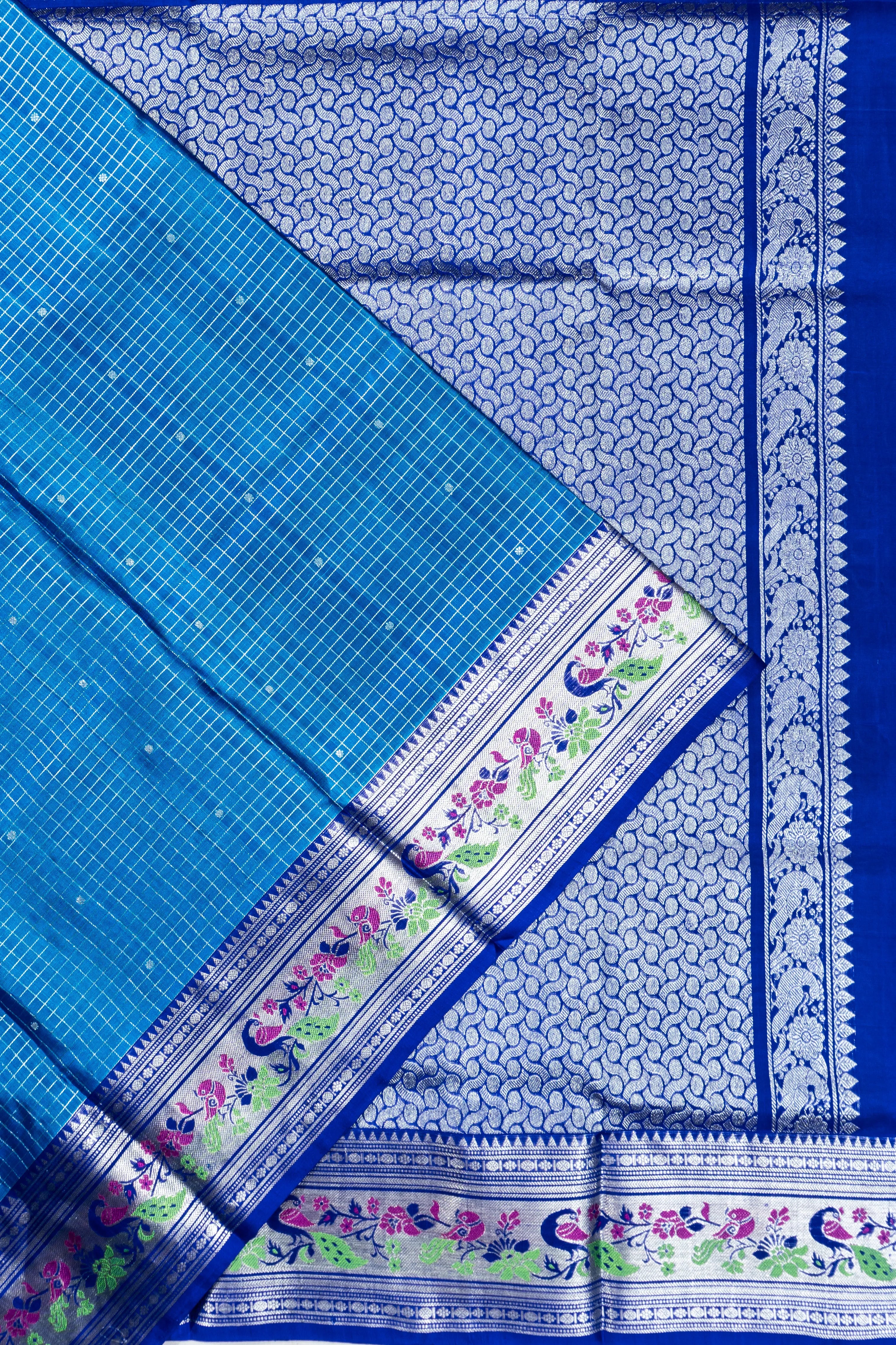 Venkatagiri Silk Checks And Butta Blue Saree