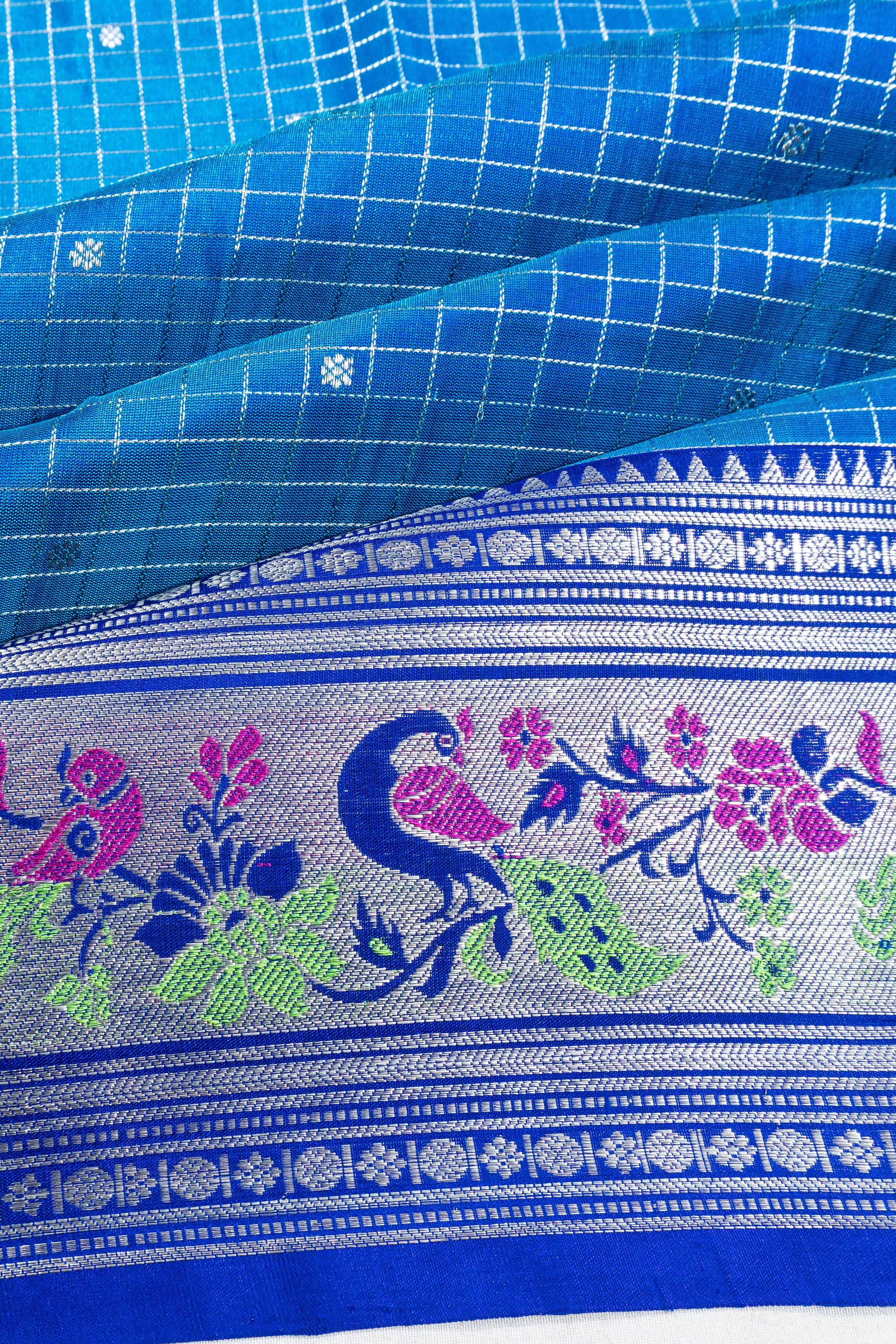 Venkatagiri Silk Checks And Butta Blue Saree