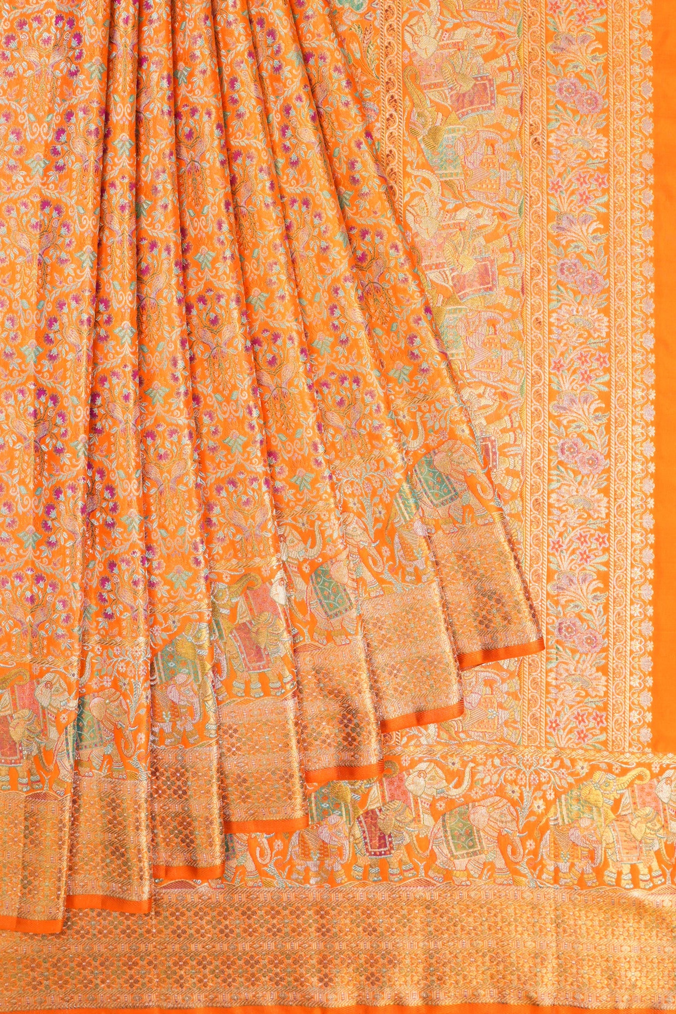 Kanchipuram Silk Brocade Orange Saree