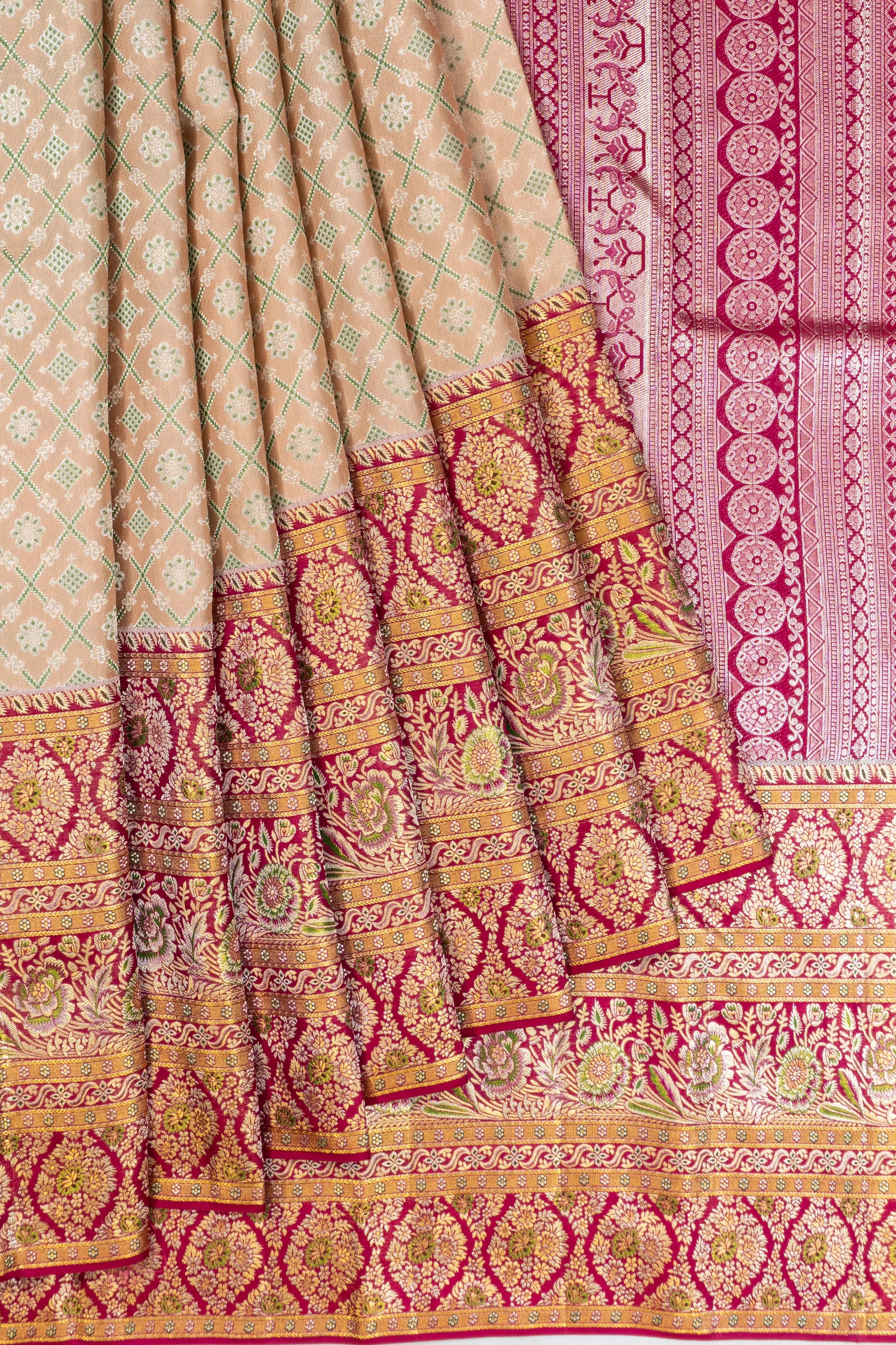 Kanchipuram Silk Tissue Brocade Beige Saree