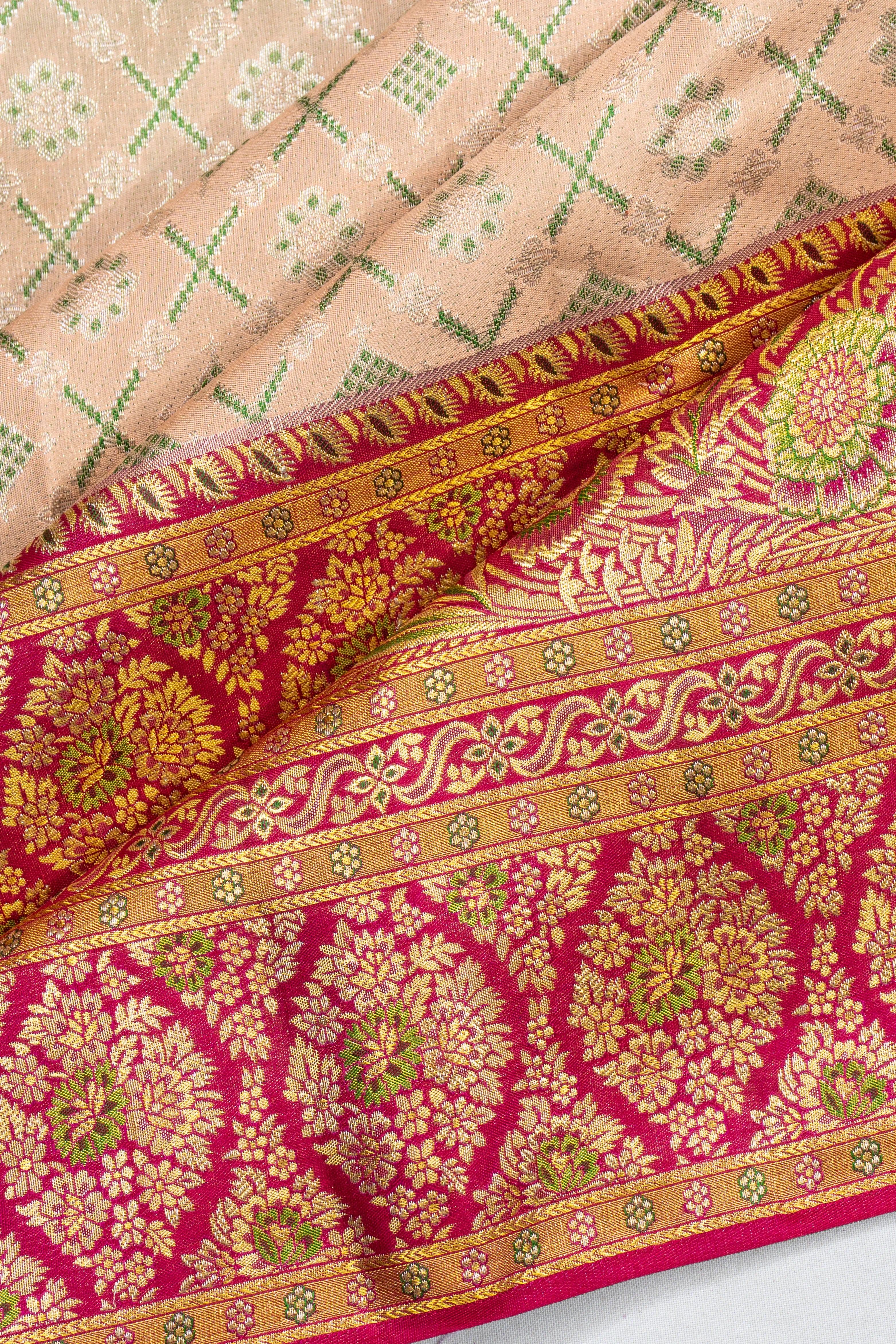Kanchipuram Silk Tissue Brocade Beige Saree