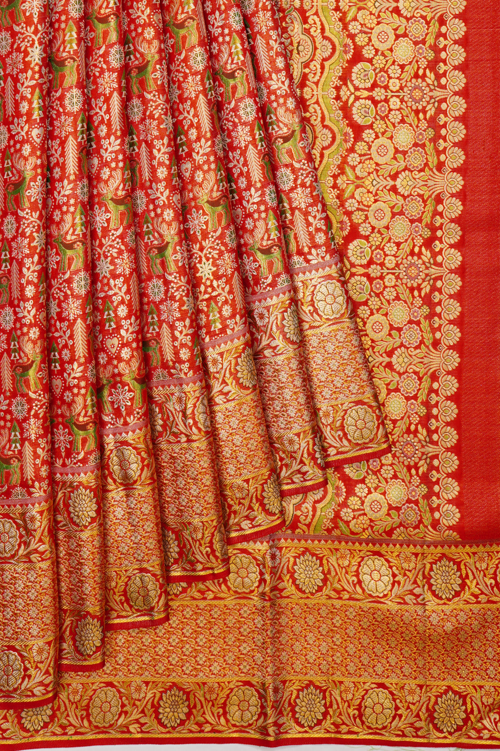 Kanchipuram Silk Tissue Brocade Red Saree