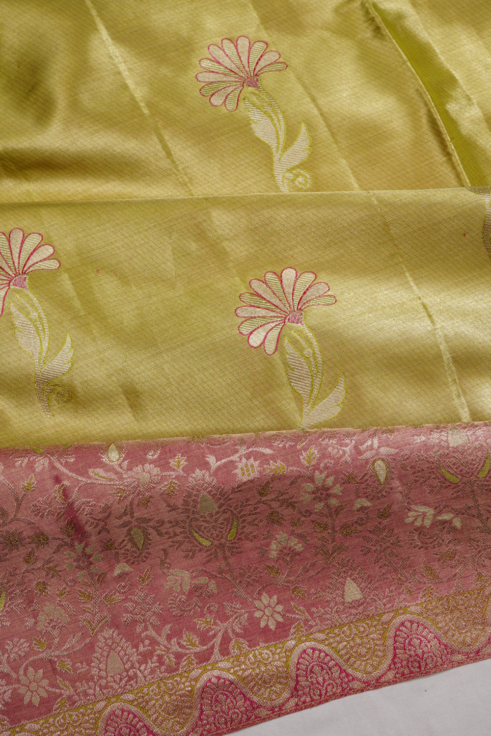 Kanchipuram Silk Tissue Increasing Half And Half Butta Green Saree