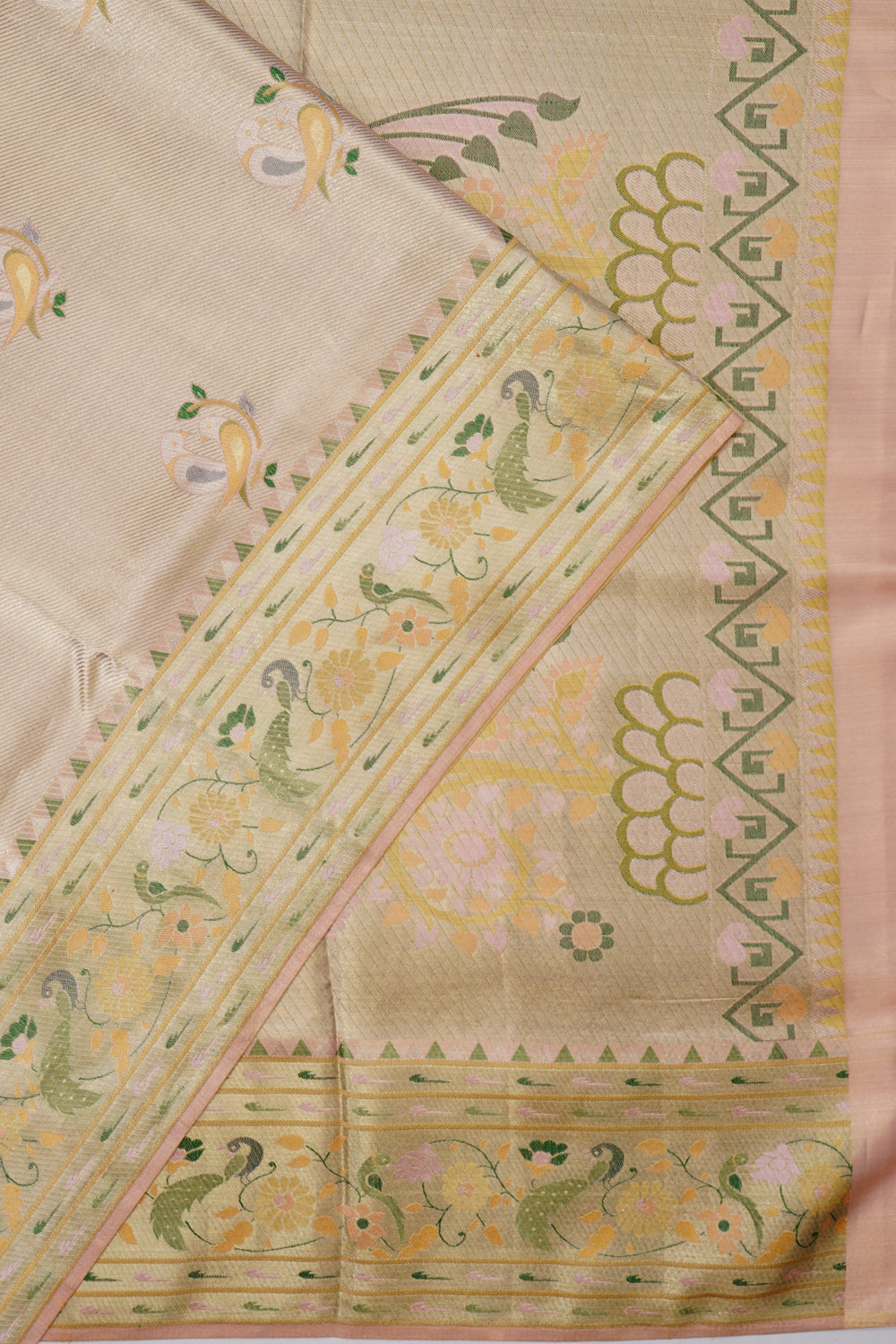 Kanchipuram Silk Tissue Butta Gold Saree