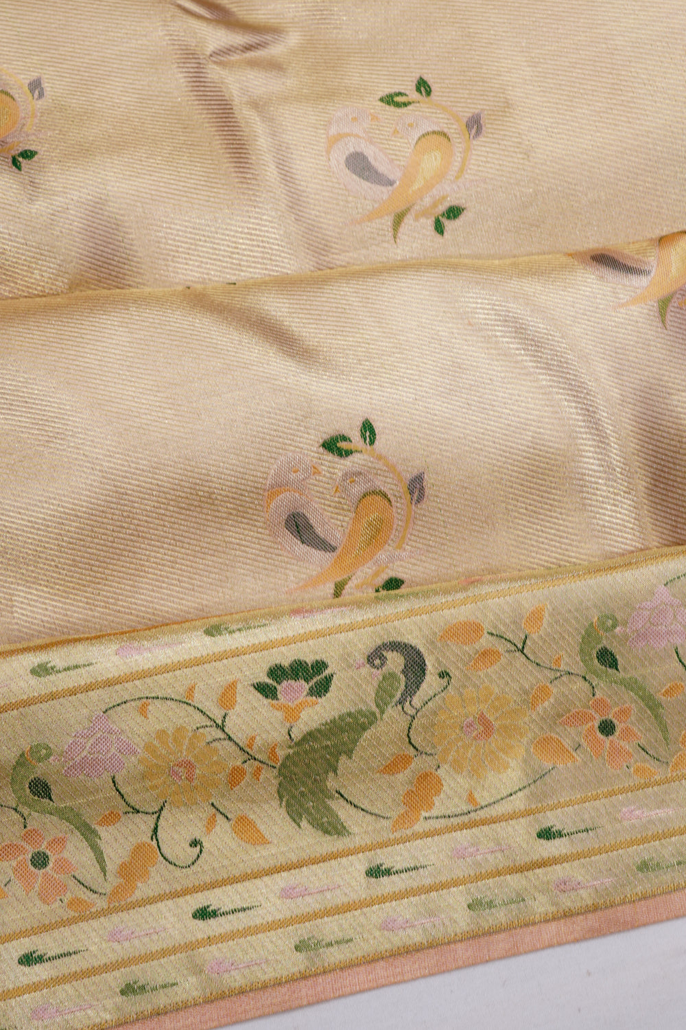 Kanchipuram Silk Tissue Butta Gold Saree